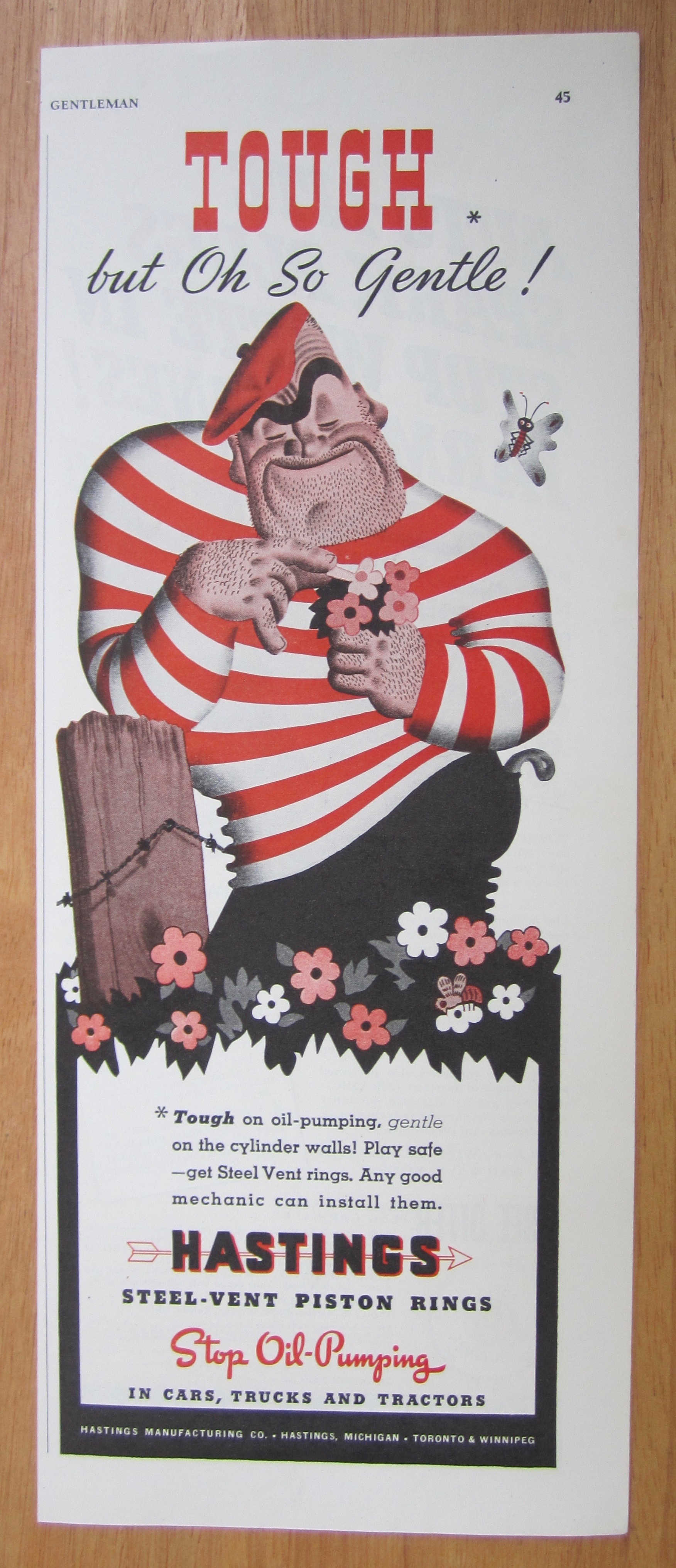 1939 Hastings Steel Vent Piston Rings w/ Man & Flowers