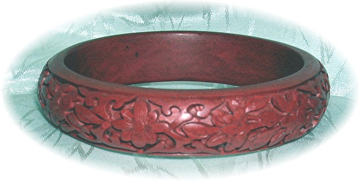 Cinnabar Carved Rust Red Bangle Bracelet