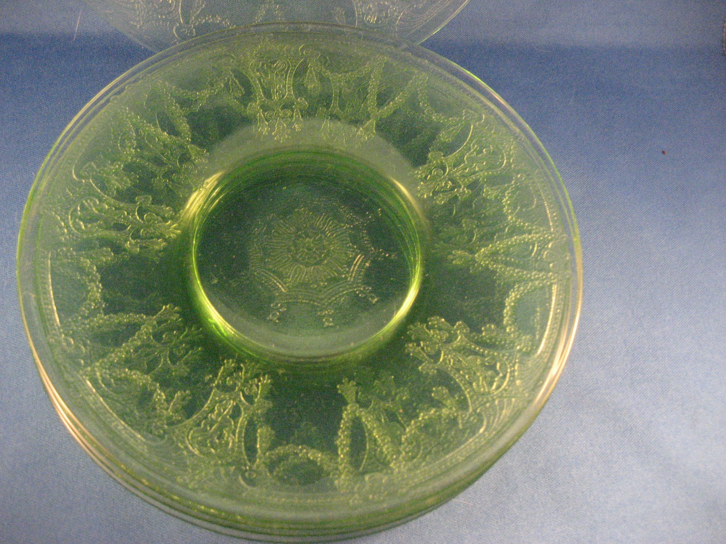 5 Green Depression Glass Saucers