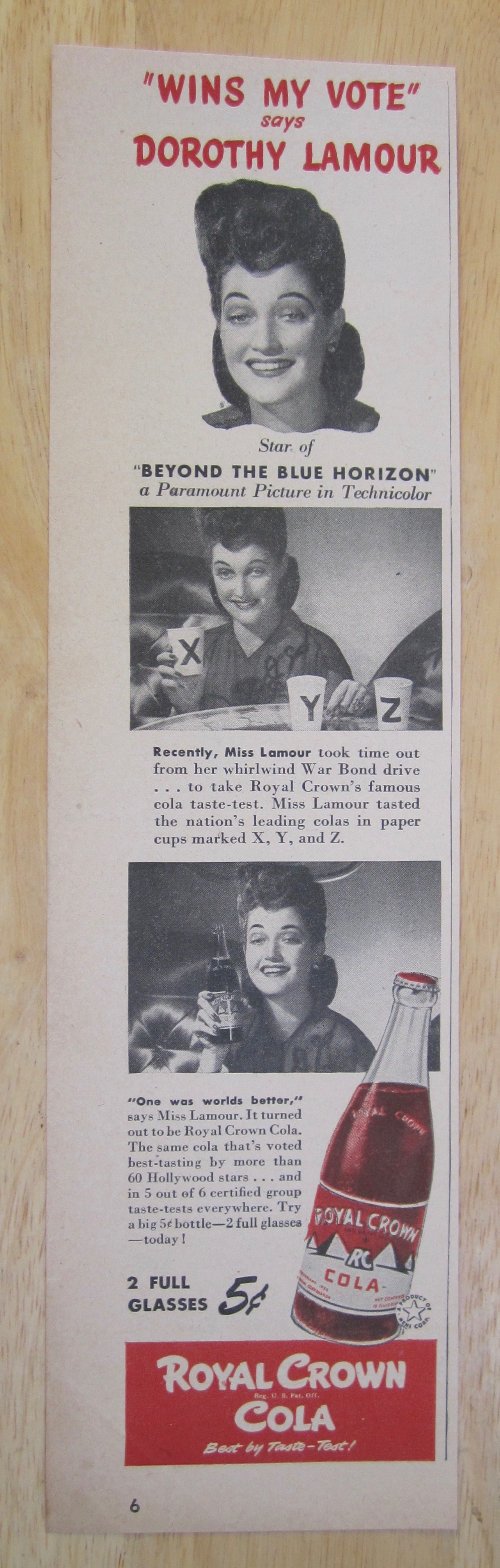 1942 Royal Crown Cola with Dorothy Lamour