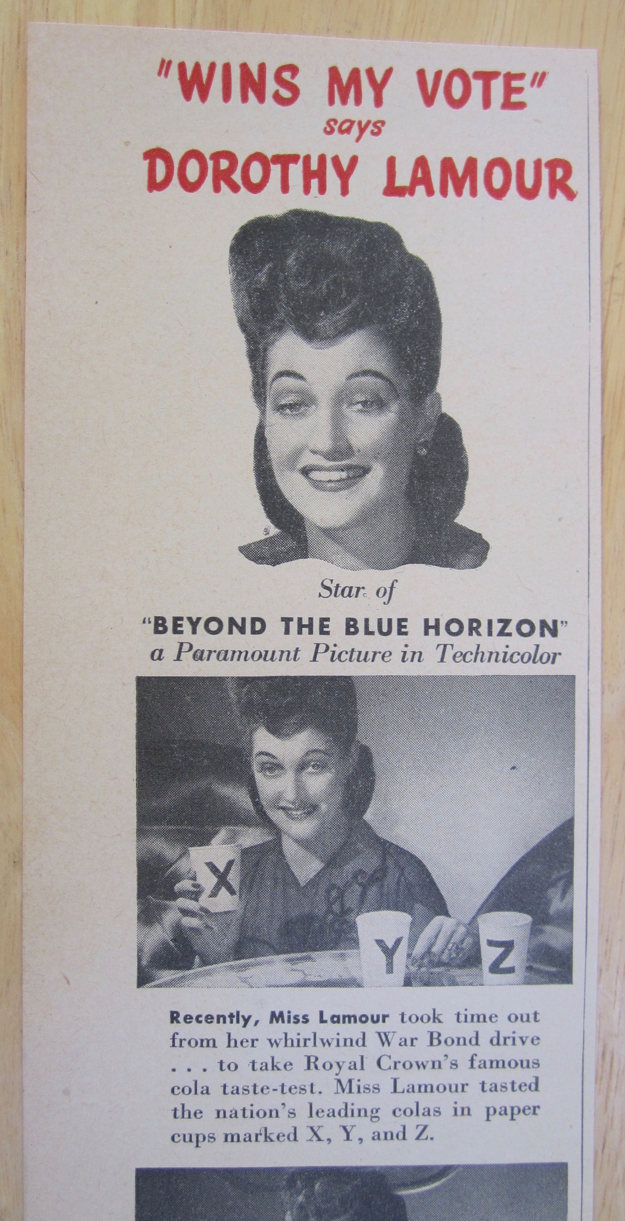 1942 Royal Crown Cola with Dorothy Lamour