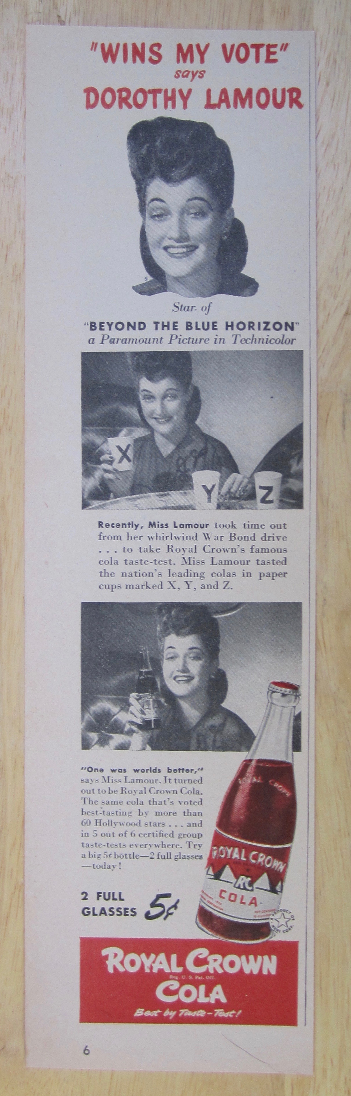1942 Royal Crown Cola with Dorothy Lamour