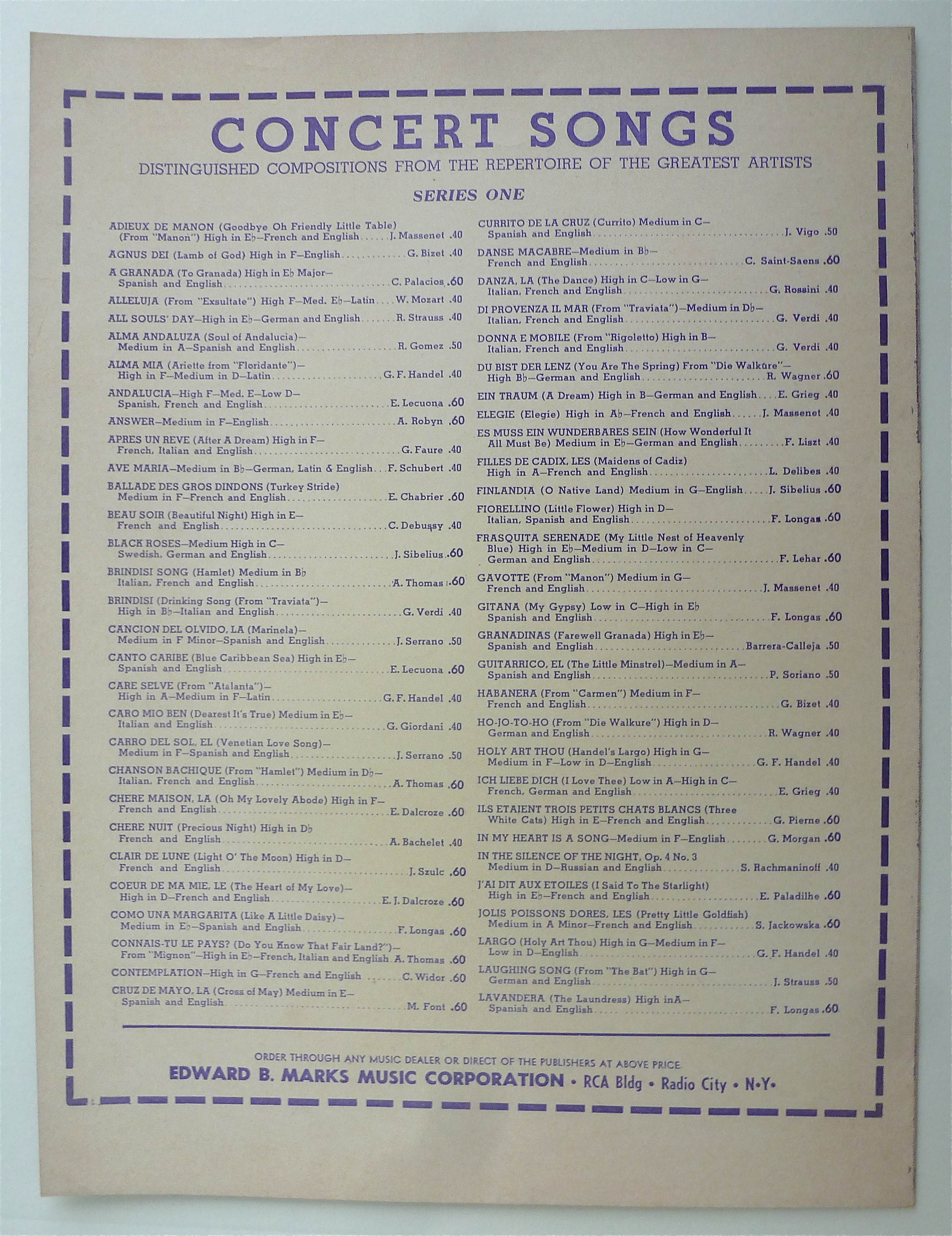 Sheet Music For 1951 My Evening Prayer