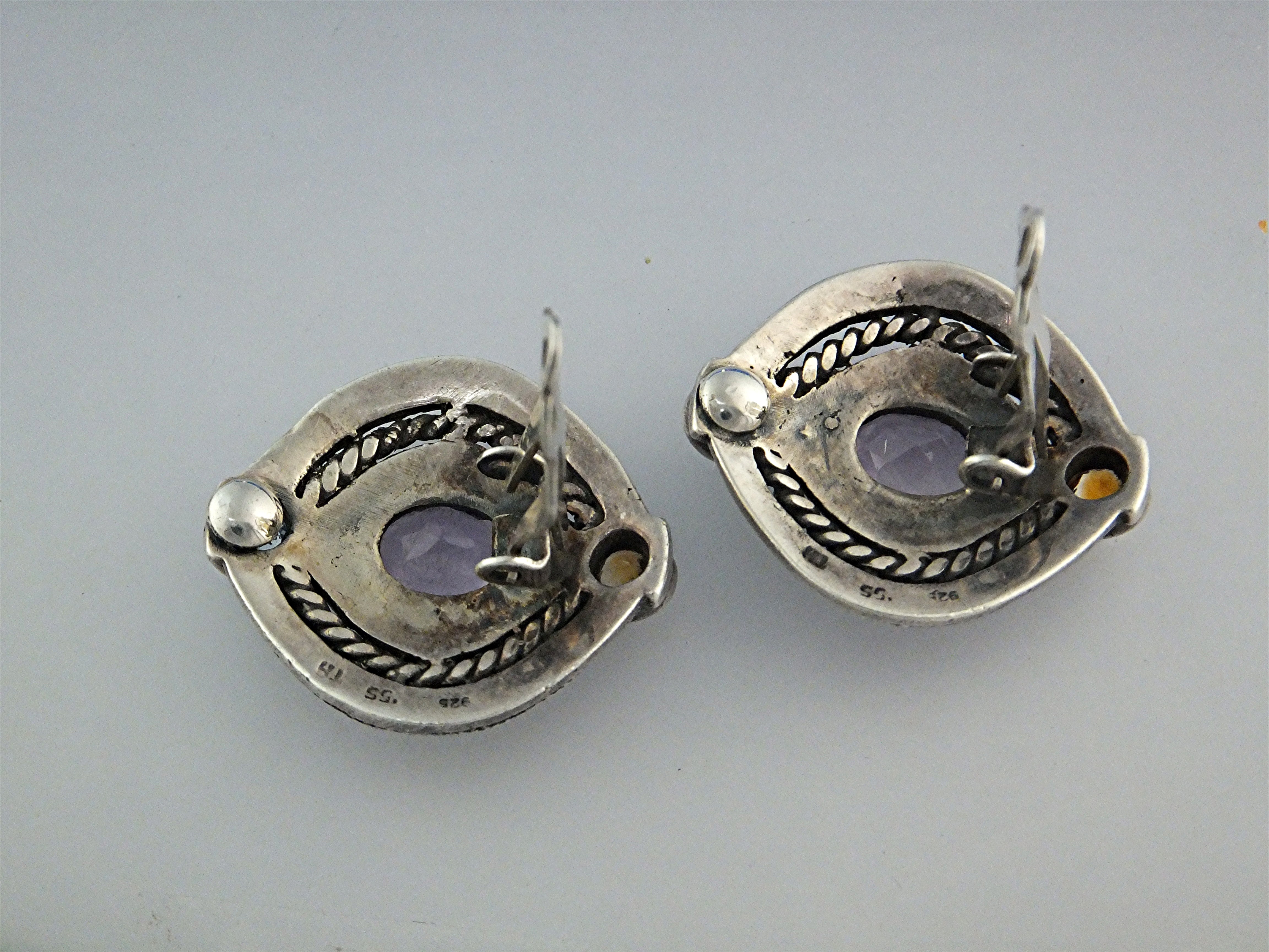 Earrings Sterling Silver Marquisite Amethyst Citrine Cl