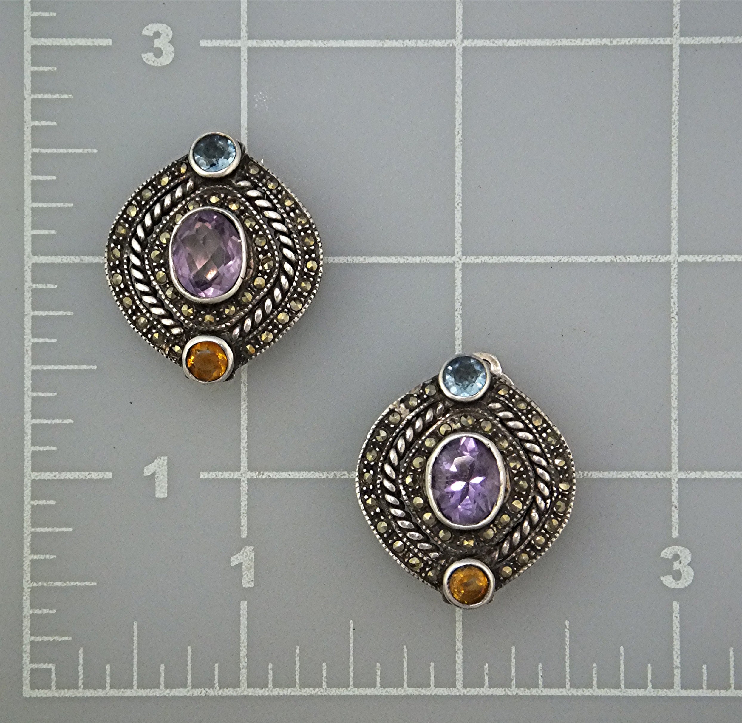 Earrings Sterling Silver Marquisite Amethyst Citrine Cl