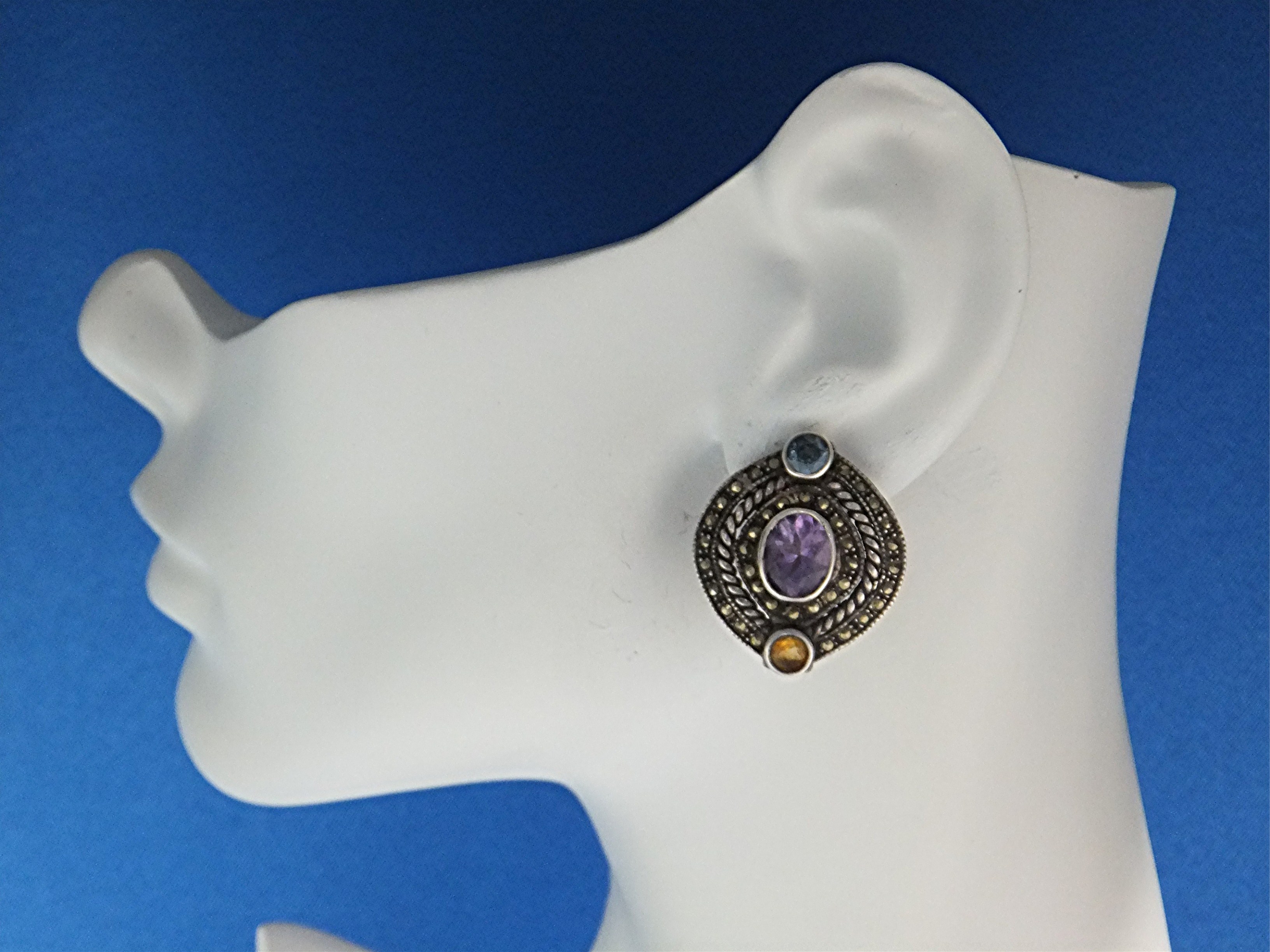 Earrings Sterling Silver Marquisite Amethyst Citrine Cl