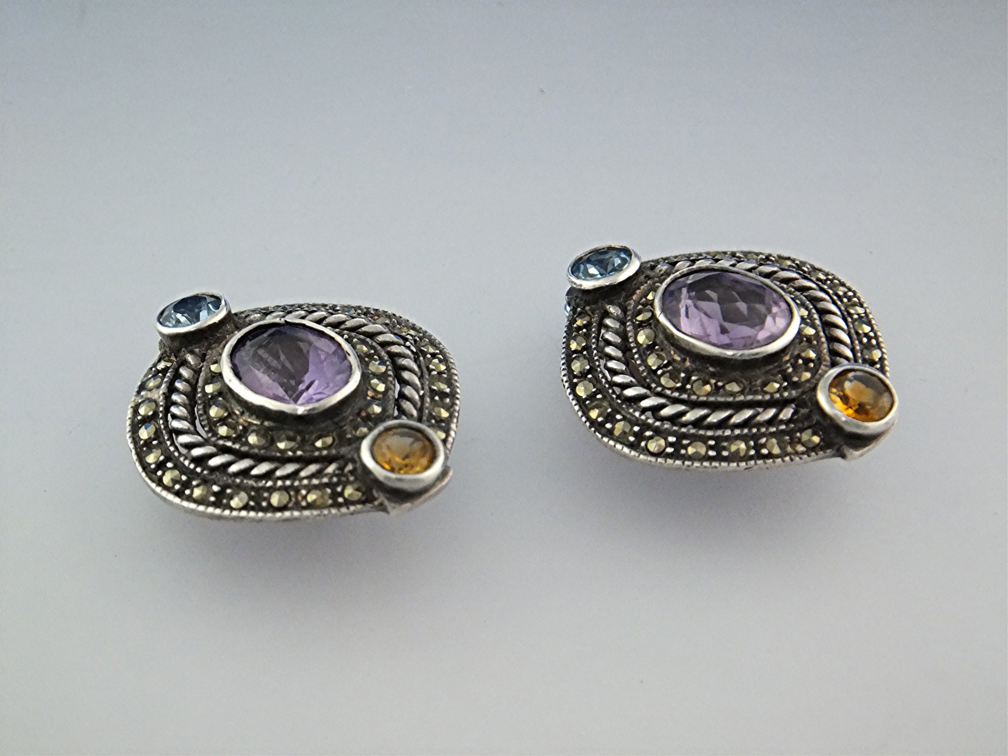 Earrings Sterling Silver Marquisite Amethyst Citrine Cl