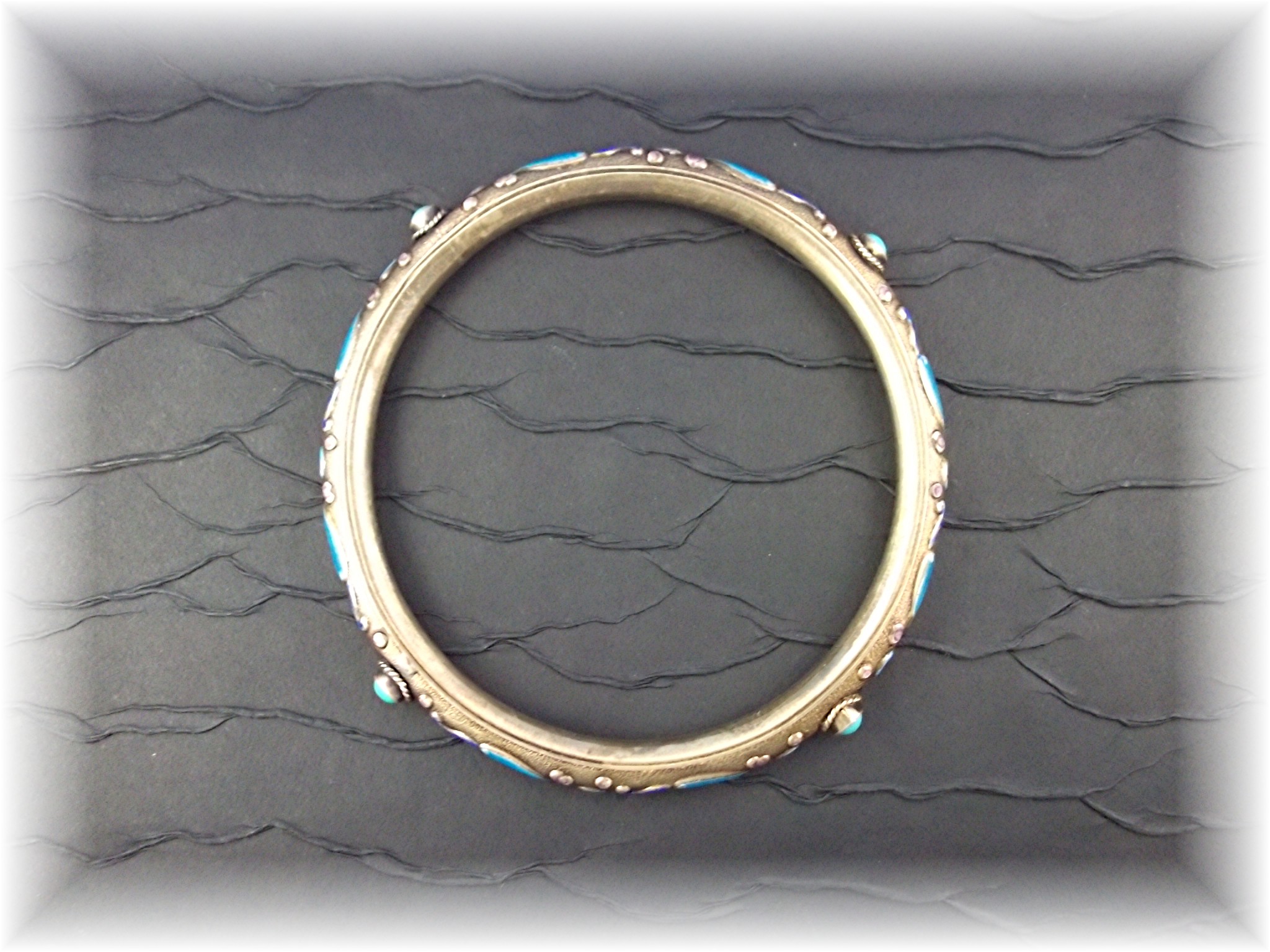 Bracelet Bangle Chinese Silver Blue Enamel Turquoise