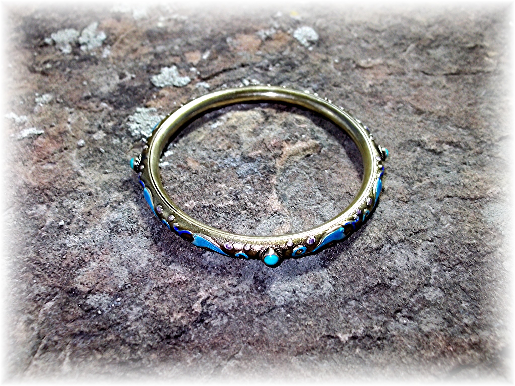 Bracelet Bangle Chinese Silver Blue Enamel Turquoise