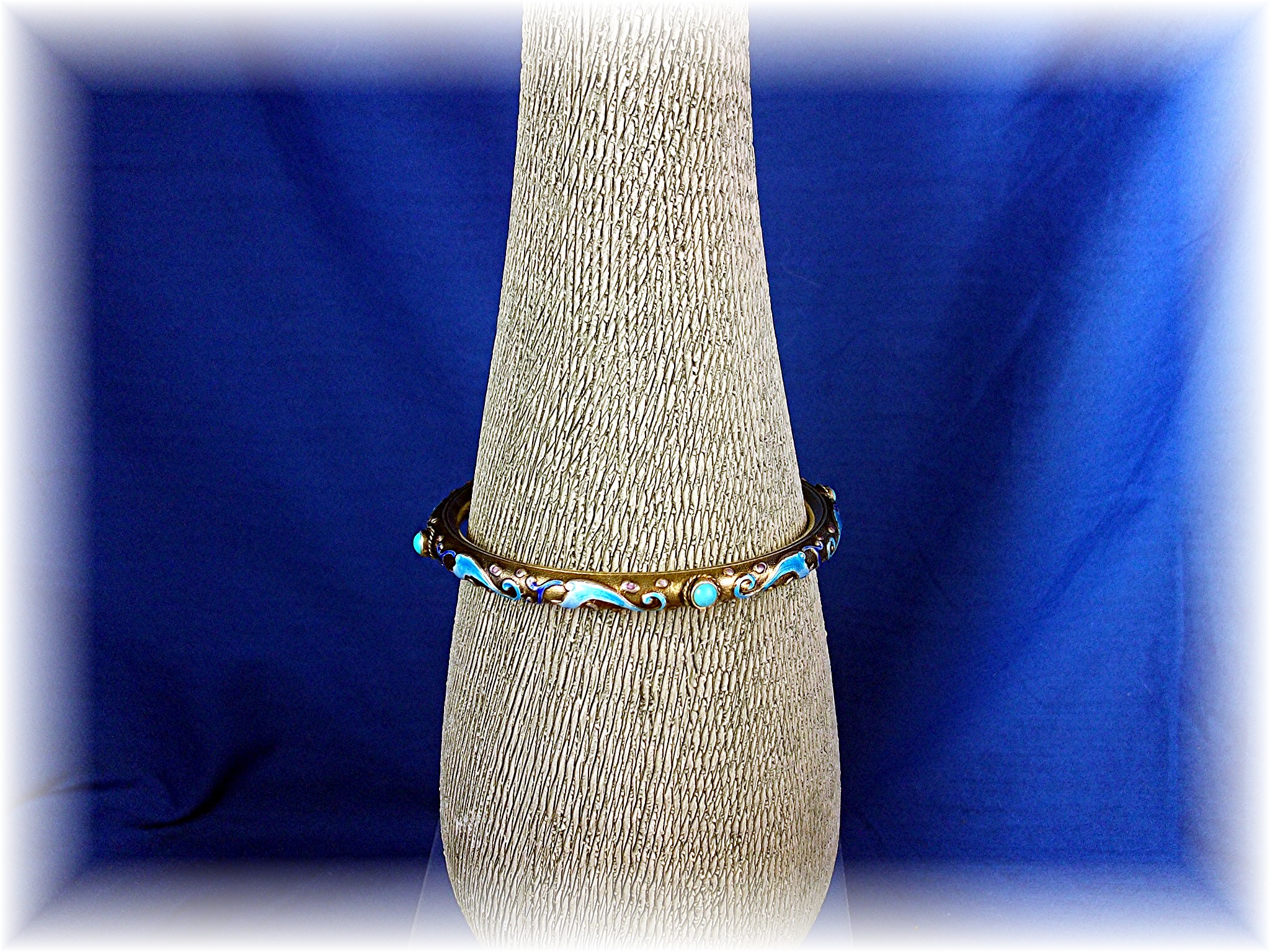 Bracelet Bangle Chinese Silver Blue Enamel Turquoise