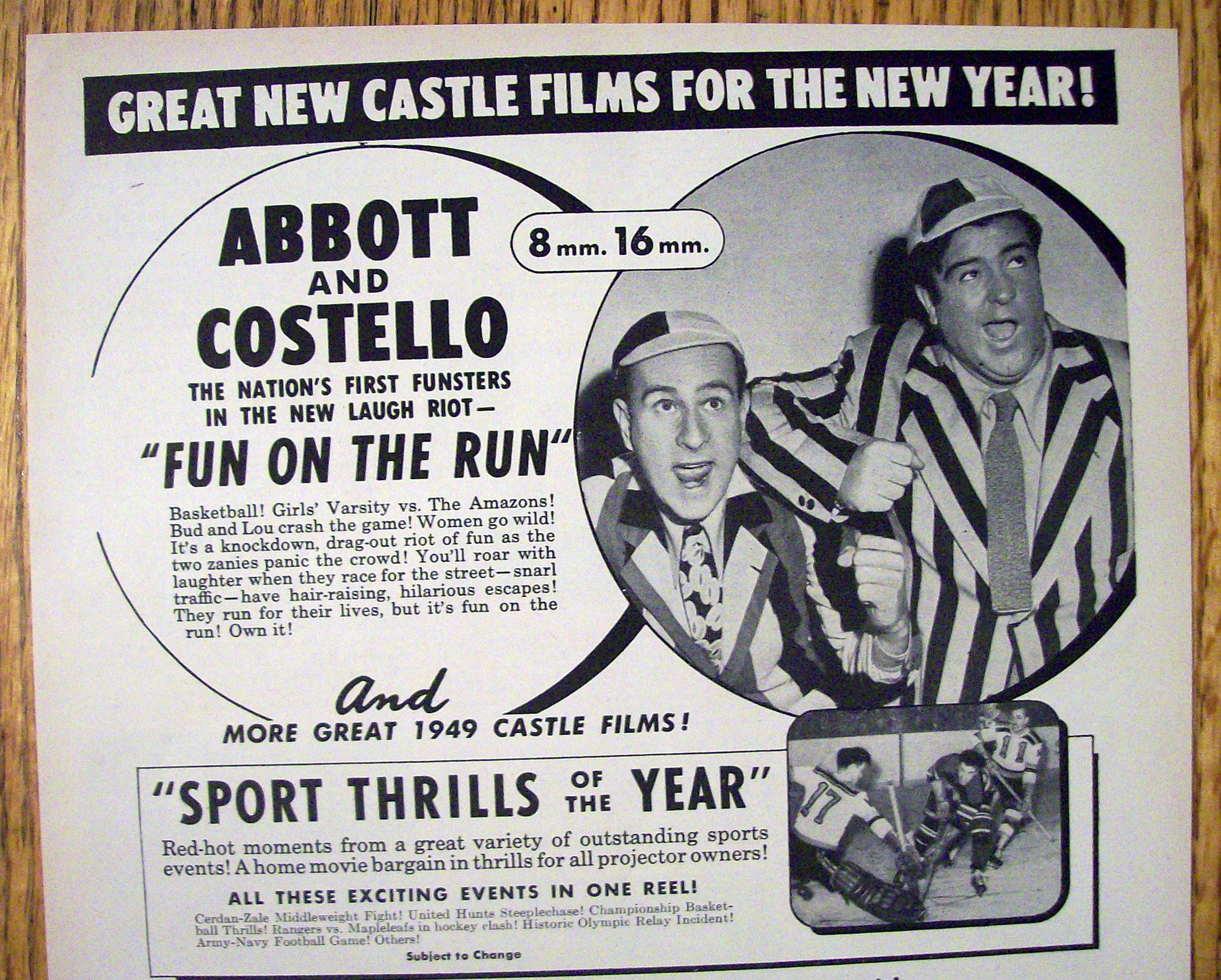 1949 Castle Film with Abbott & Costello-Fun On The Run
