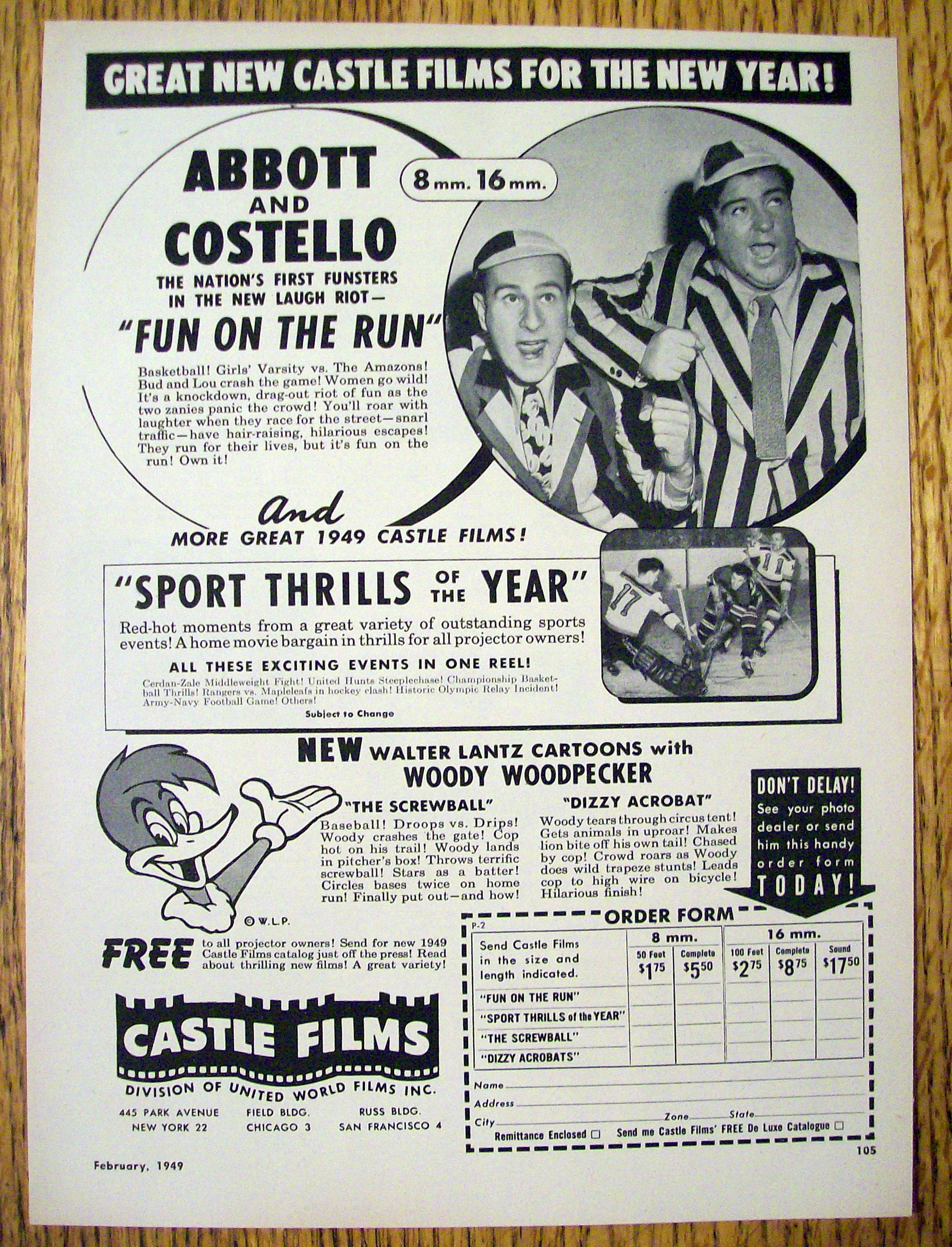 1949 Castle Film with Abbott & Costello-Fun On The Run