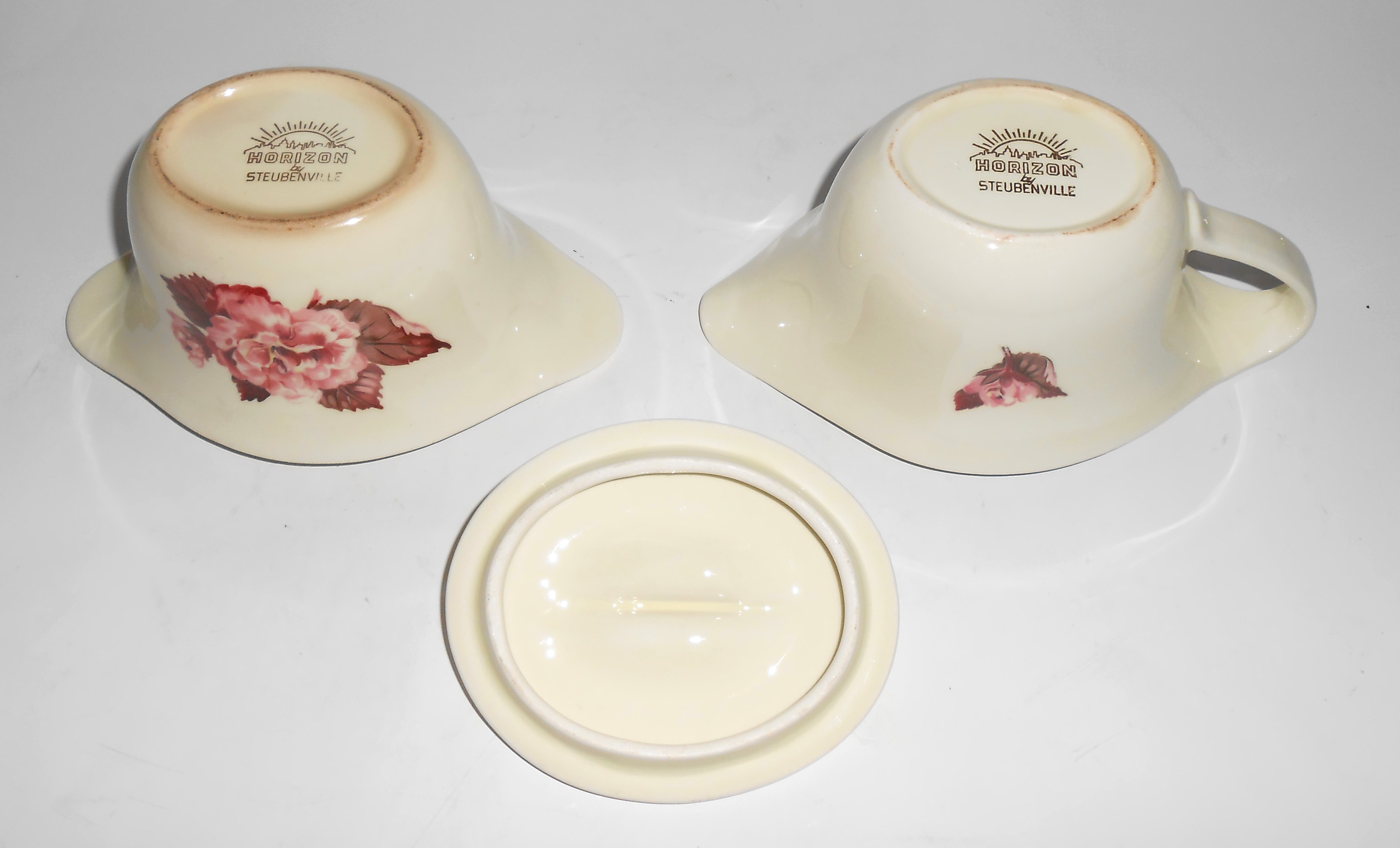 Steubenville Pottery Horizon Camellia Creamer/Sugar Set