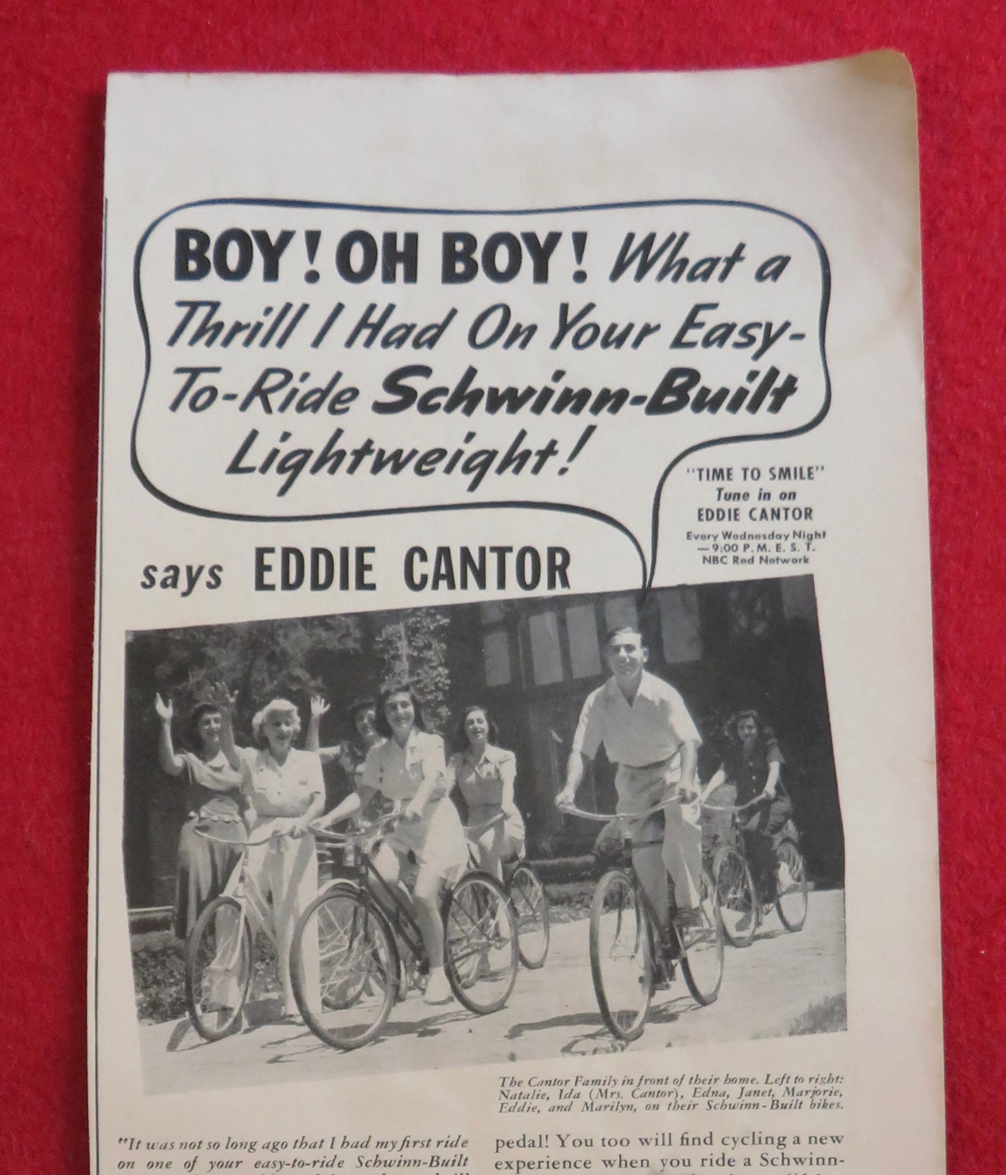 1941 Schwinn Bicycle with Television's Eddie Cantor