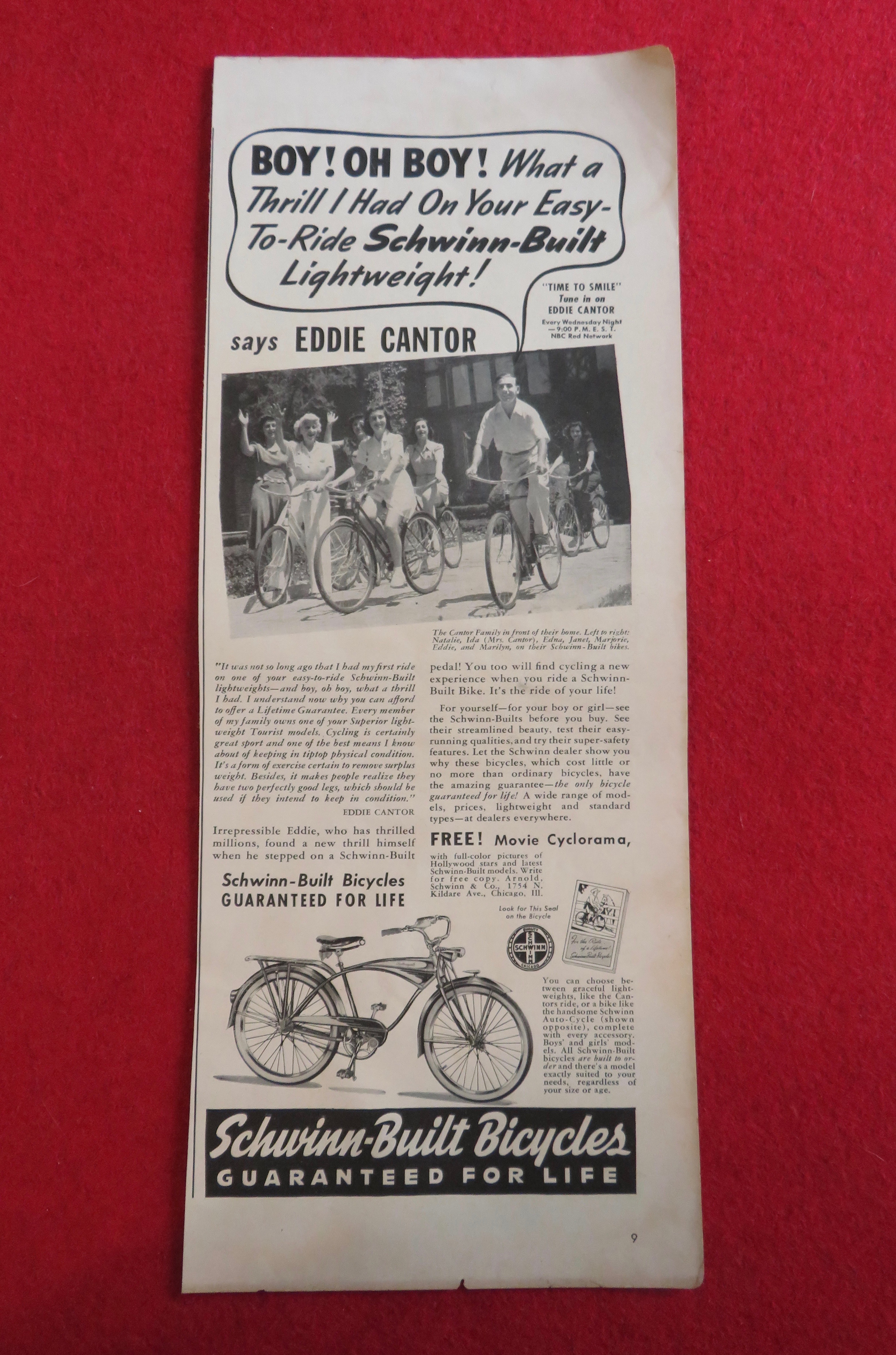 1941 Schwinn Bicycle with Television's Eddie Cantor