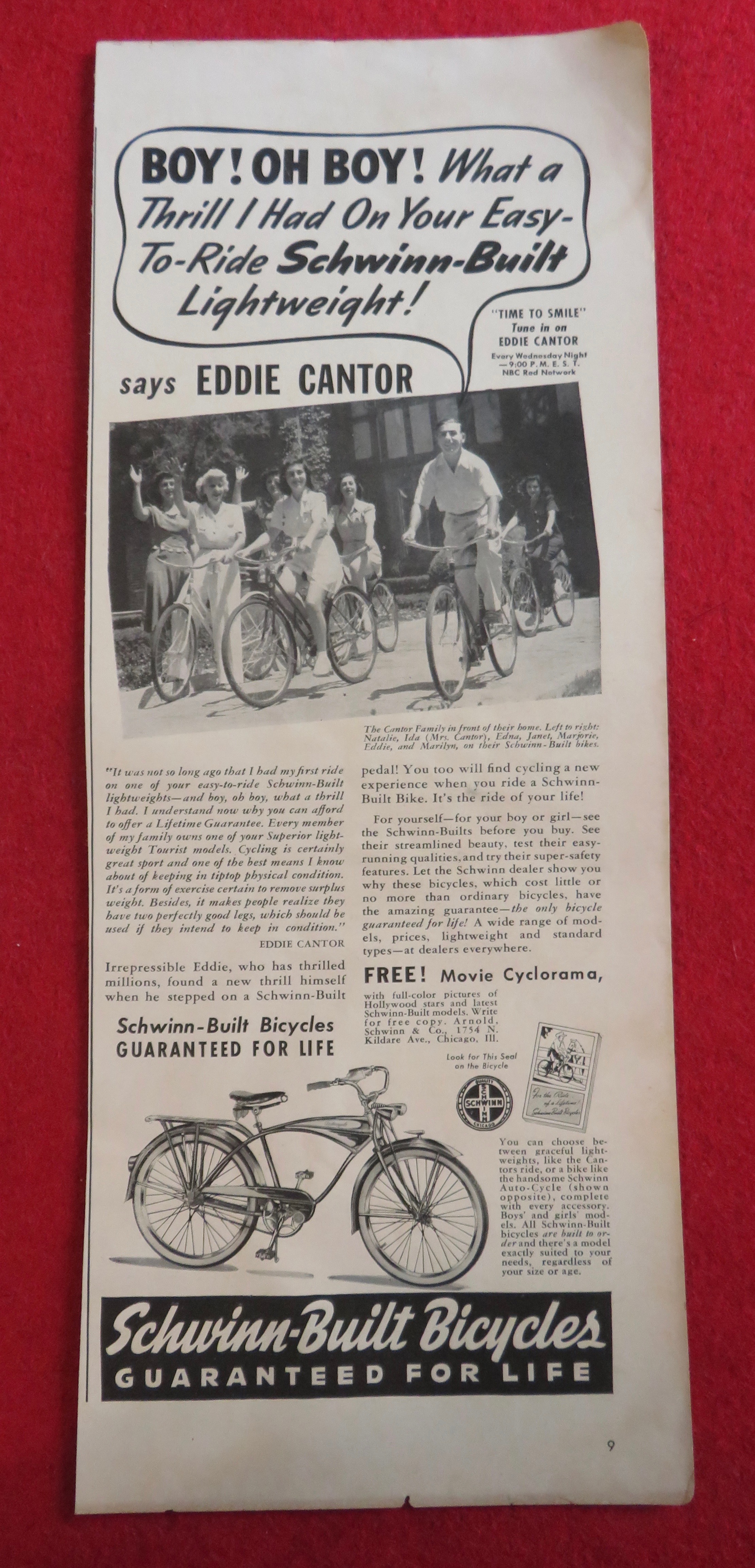1941 Schwinn Bicycle with Television's Eddie Cantor