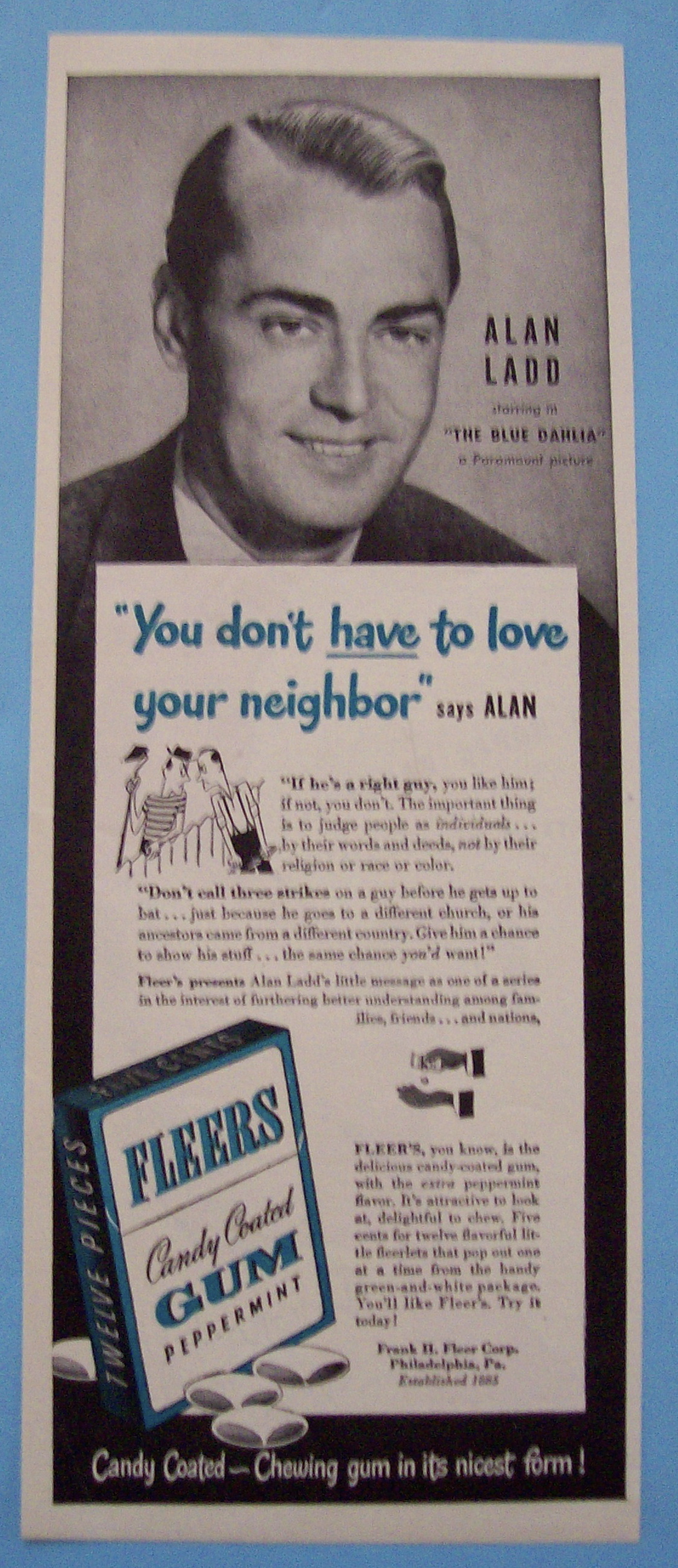Vintage Ad: 1946 Fleers Peppermint Gum w/ Alan Ladd