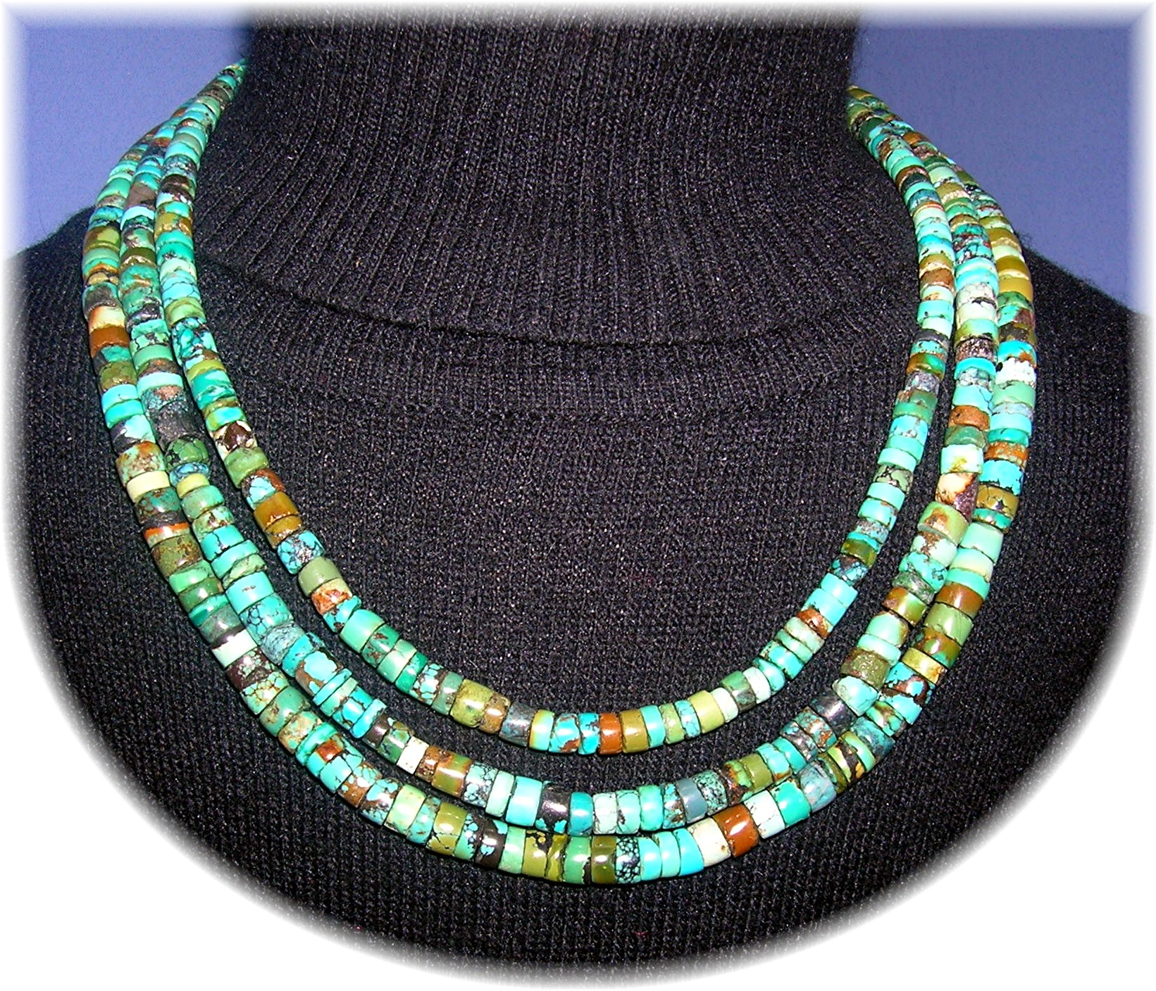 18 Inch Graduated Turquoise 3 Row Necklace