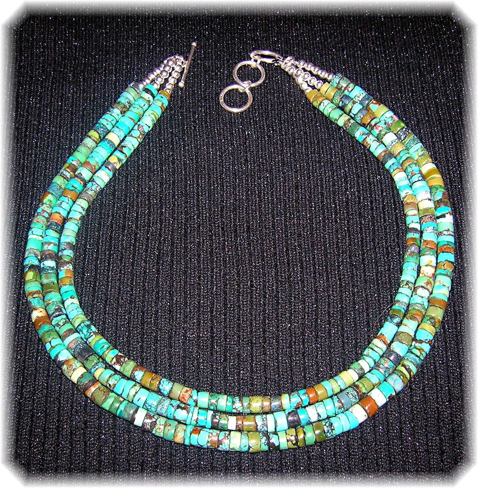 18 Inch Graduated Turquoise 3 Row Necklace