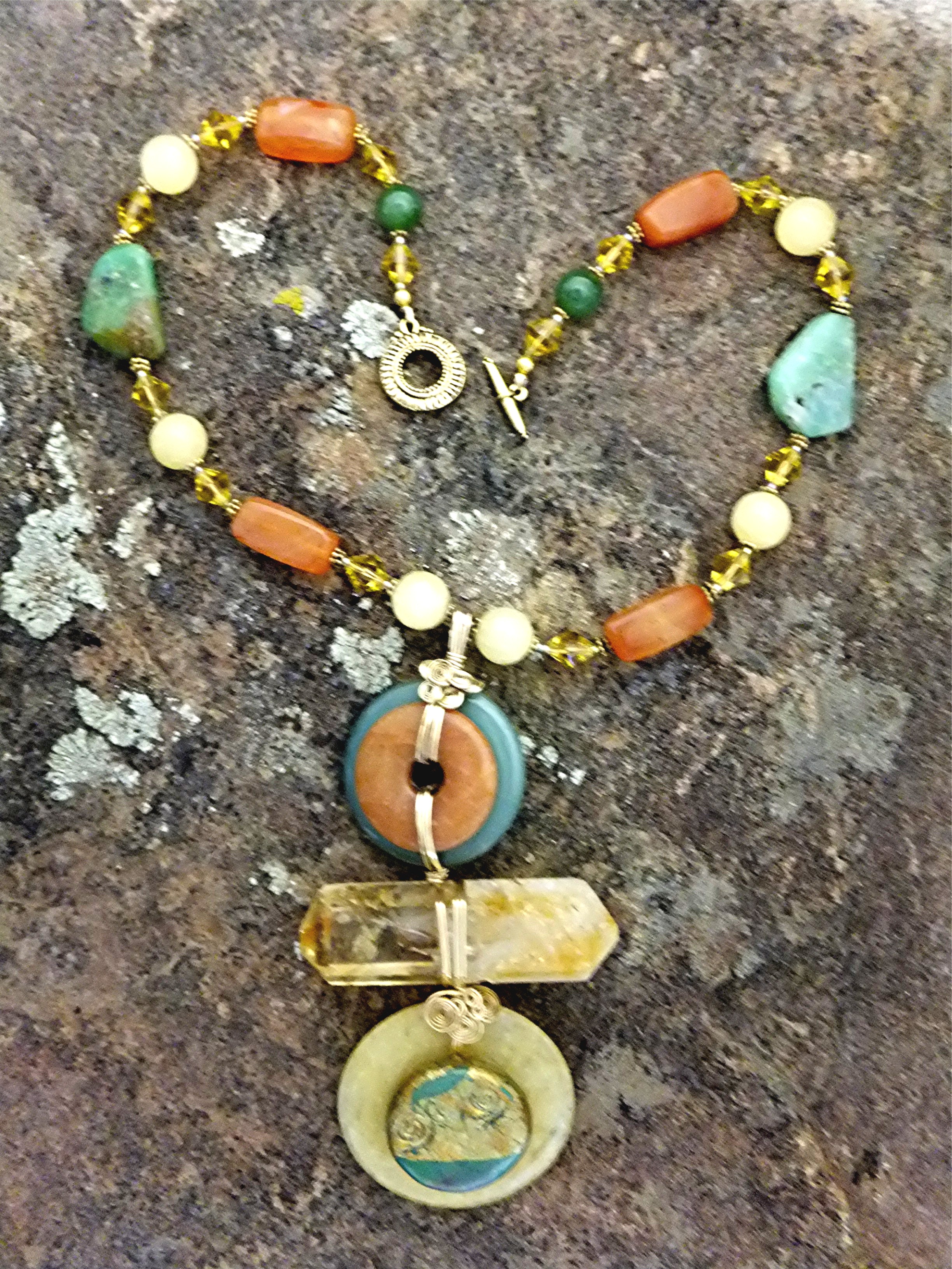 Necklace Citrine Adventurine Crystal gold Wrap Hand Mad