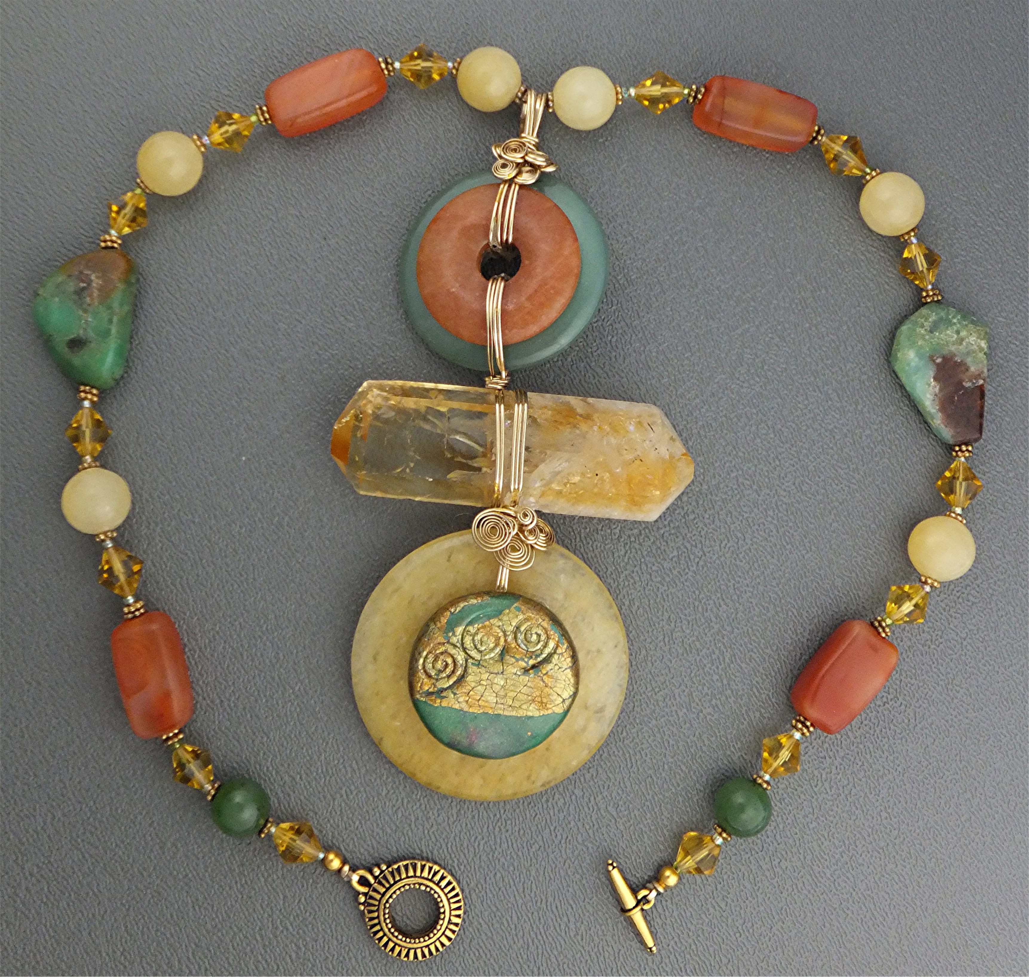 Necklace Citrine Adventurine Crystal gold Wrap Hand Mad
