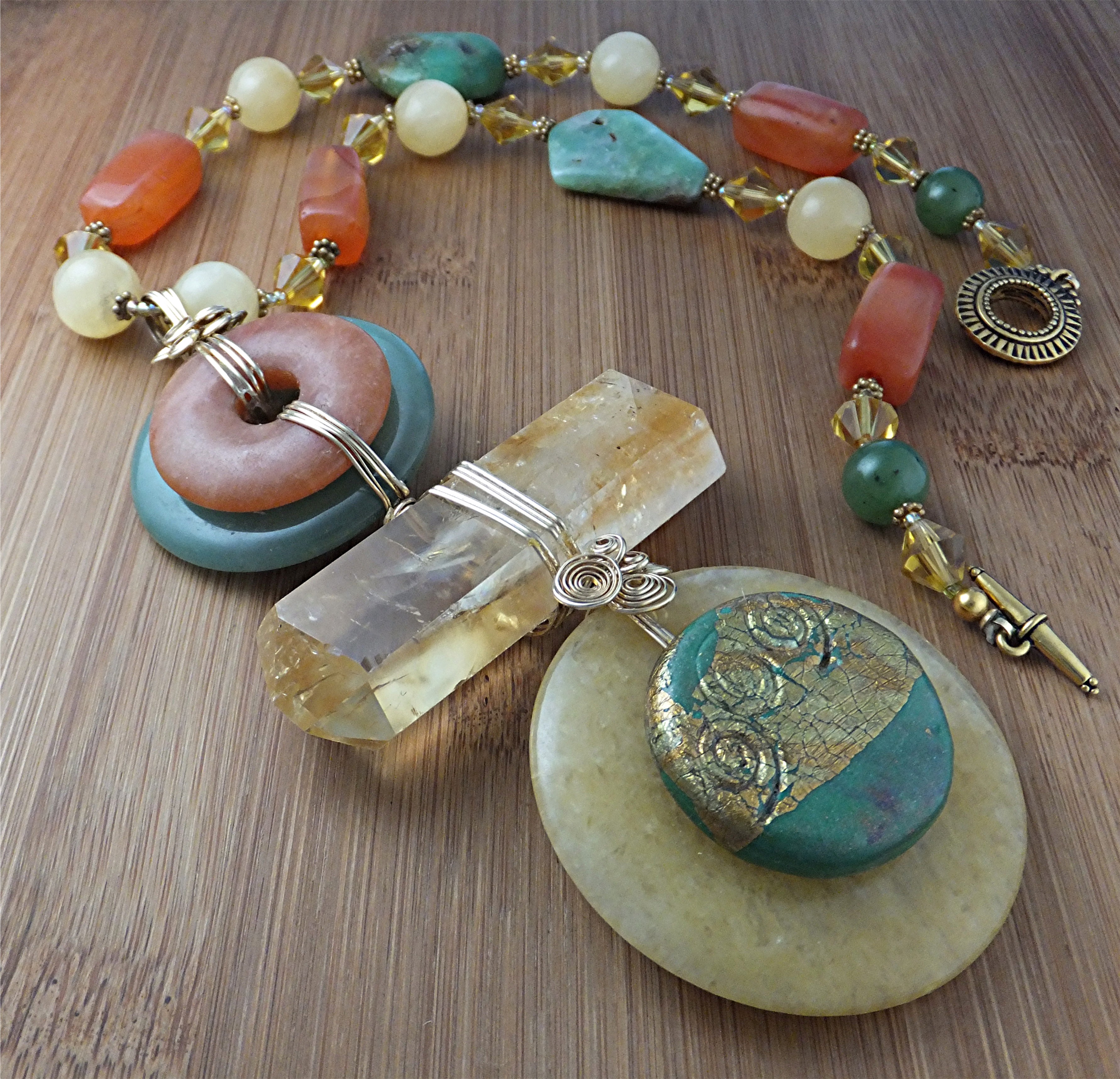 Necklace Citrine Adventurine Crystal gold Wrap Hand Mad