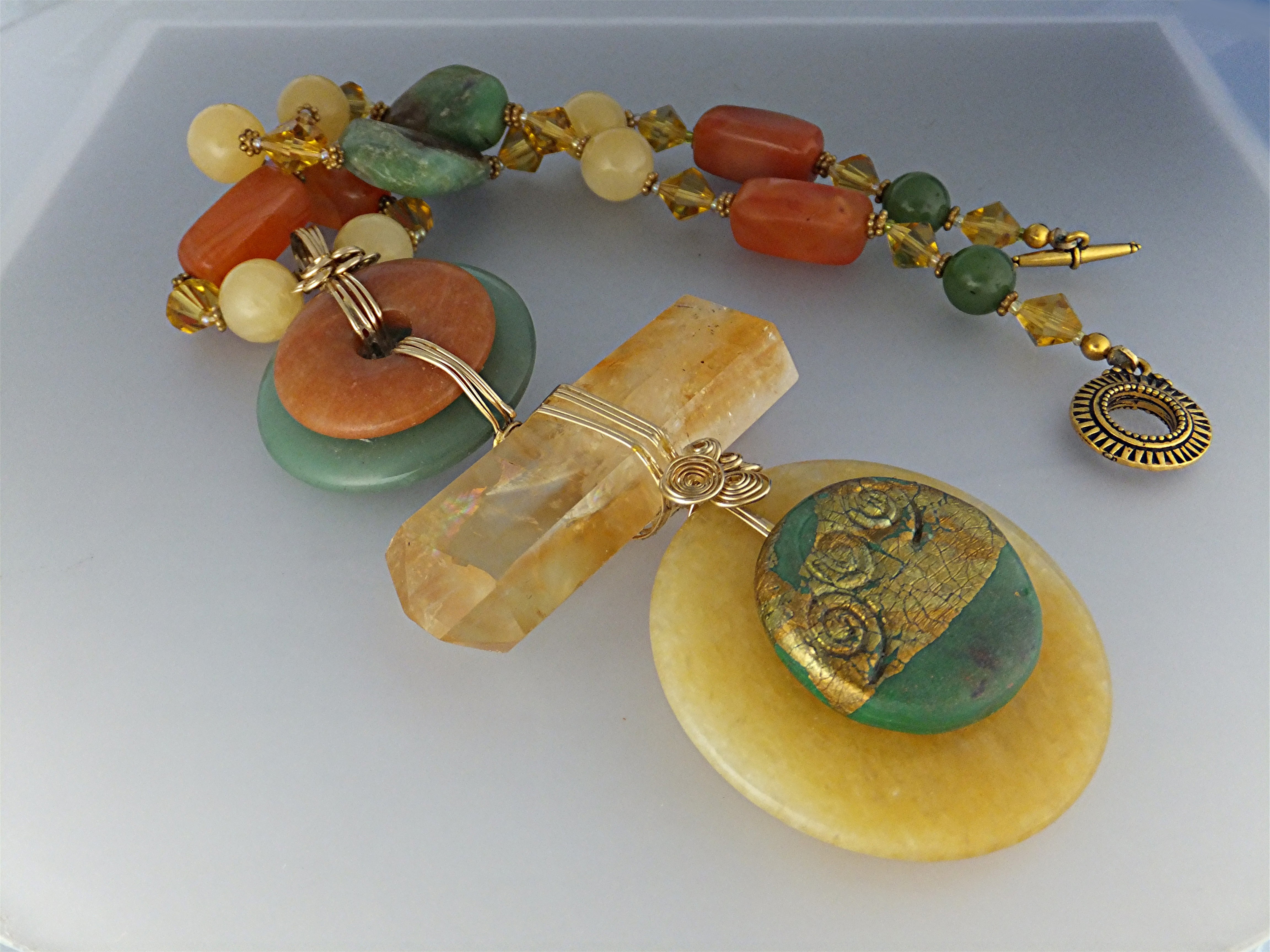Necklace Citrine Adventurine Crystal gold Wrap Hand Mad