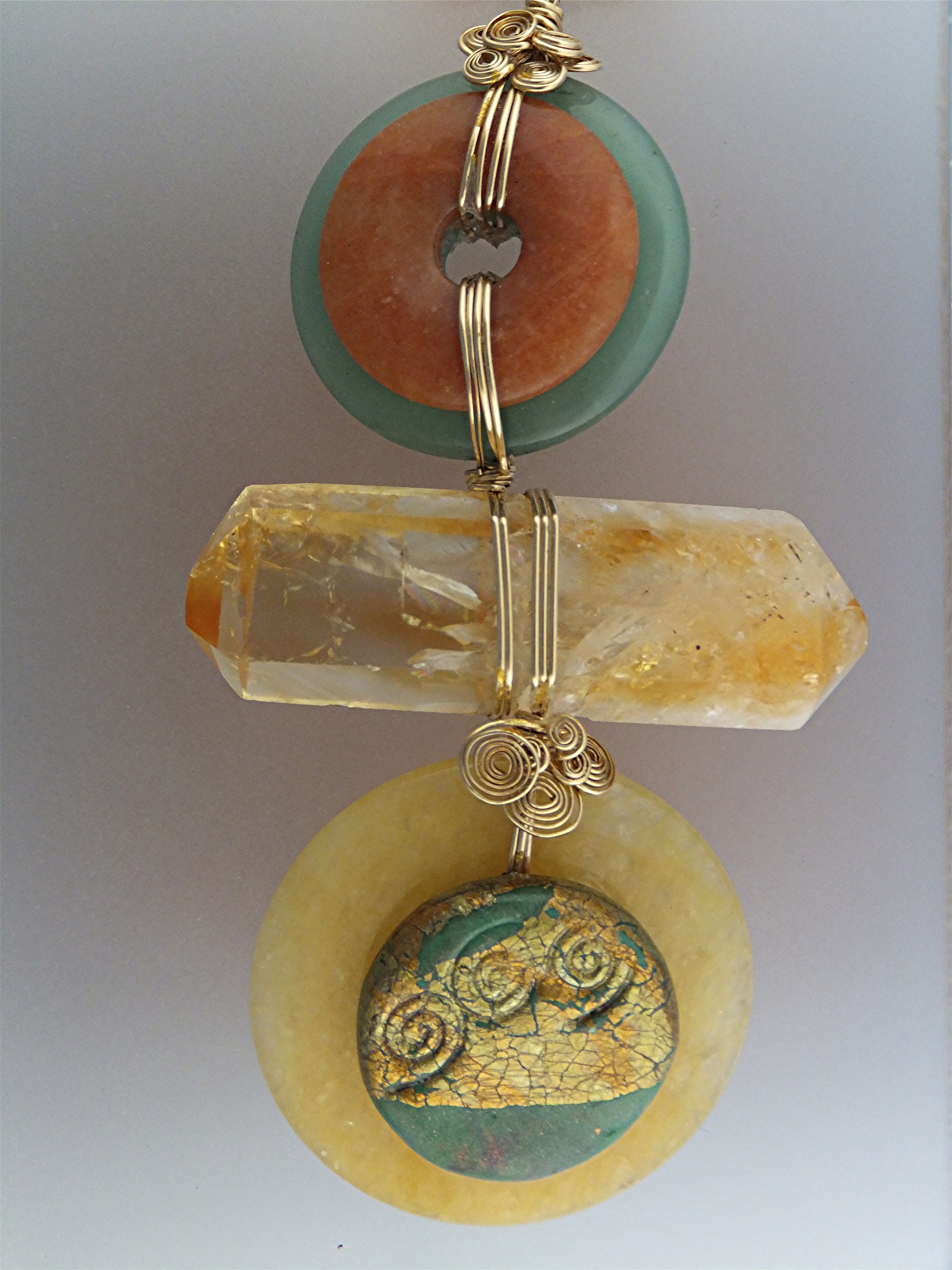 Necklace Citrine Adventurine Crystal gold Wrap Hand Mad