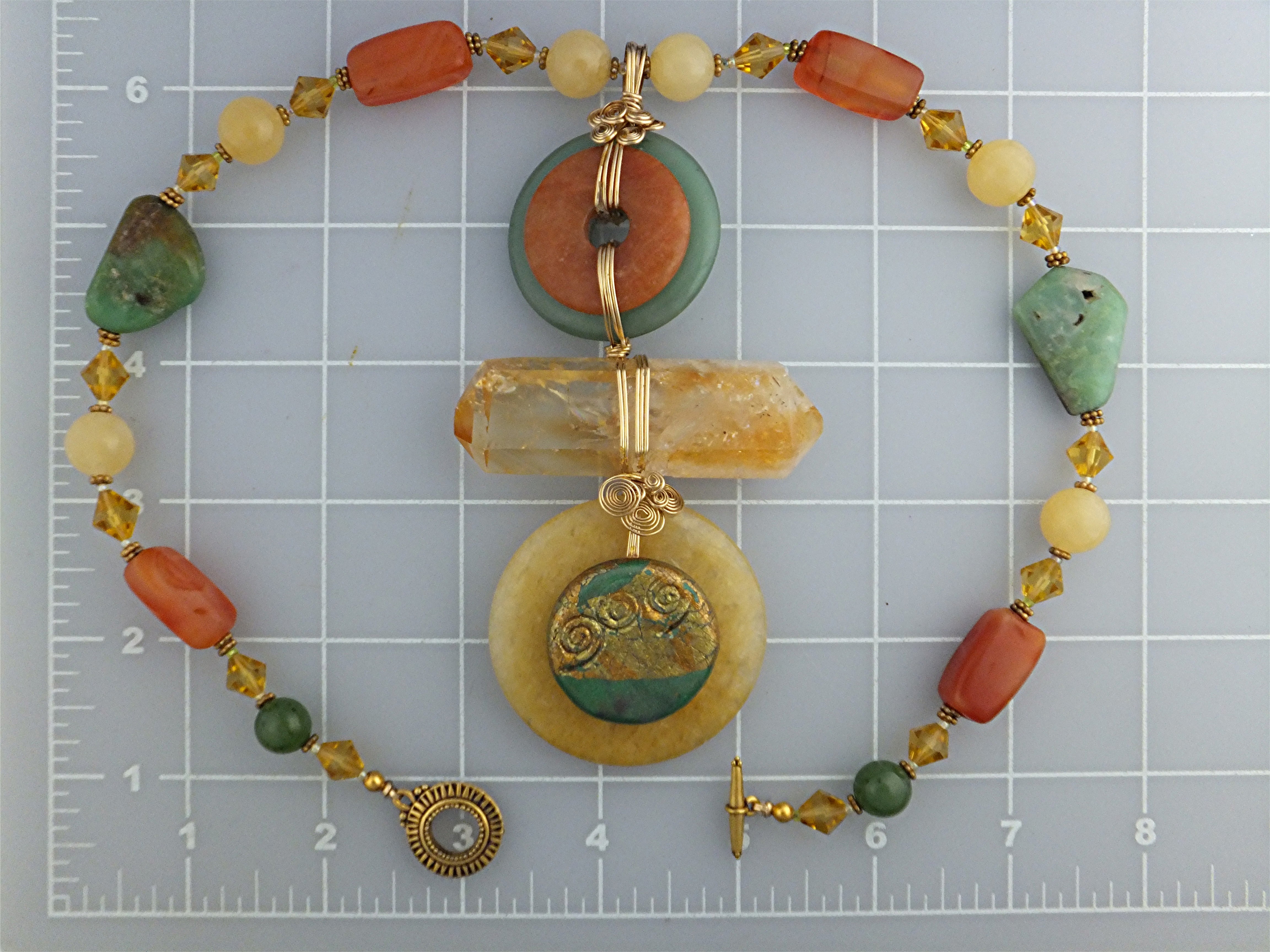 Necklace Citrine Adventurine Crystal gold Wrap Hand Mad