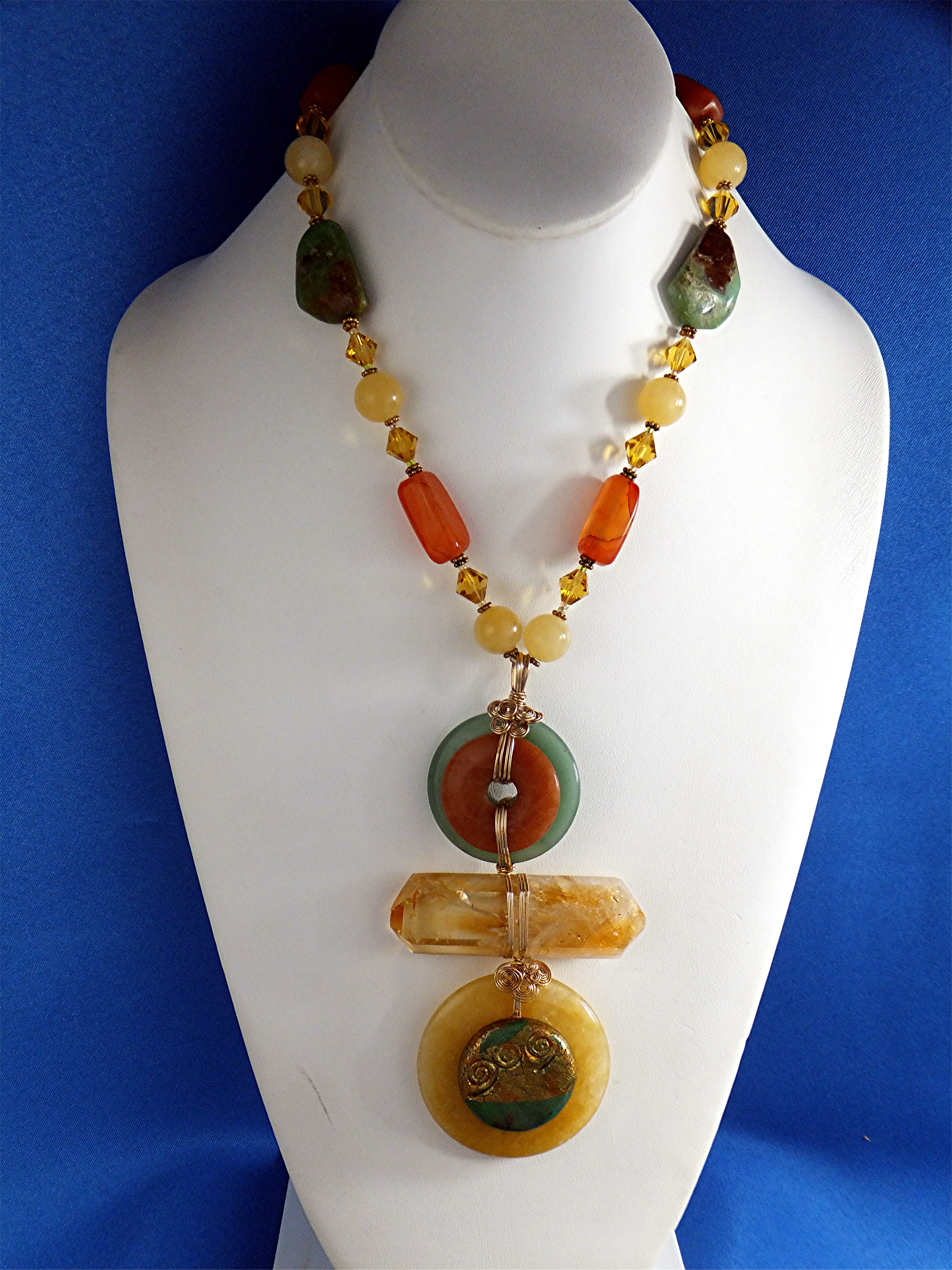 Necklace Citrine Adventurine Crystal gold Wrap Hand Mad
