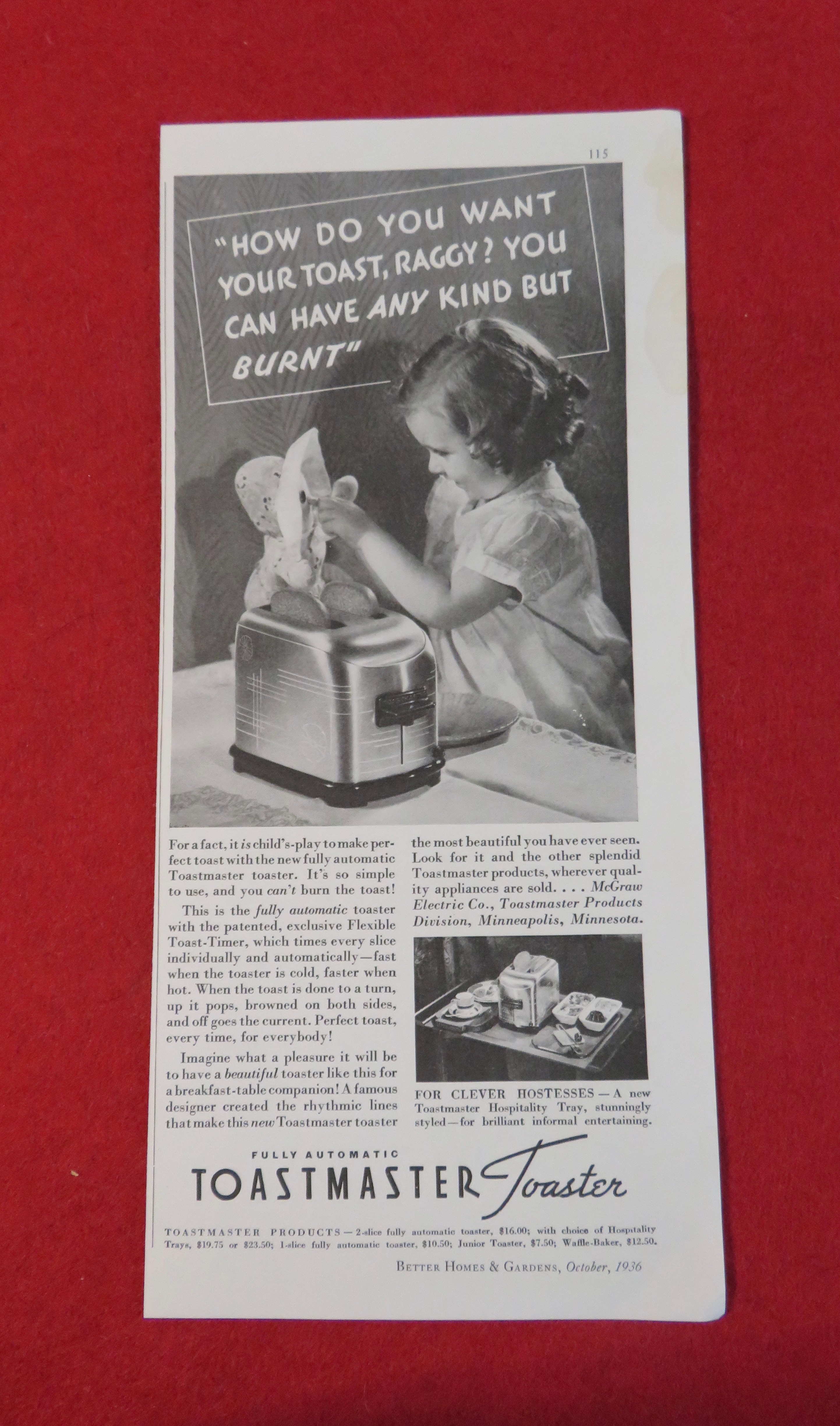 1936 Toastmaster Toaster with Little Girl & Her Doll