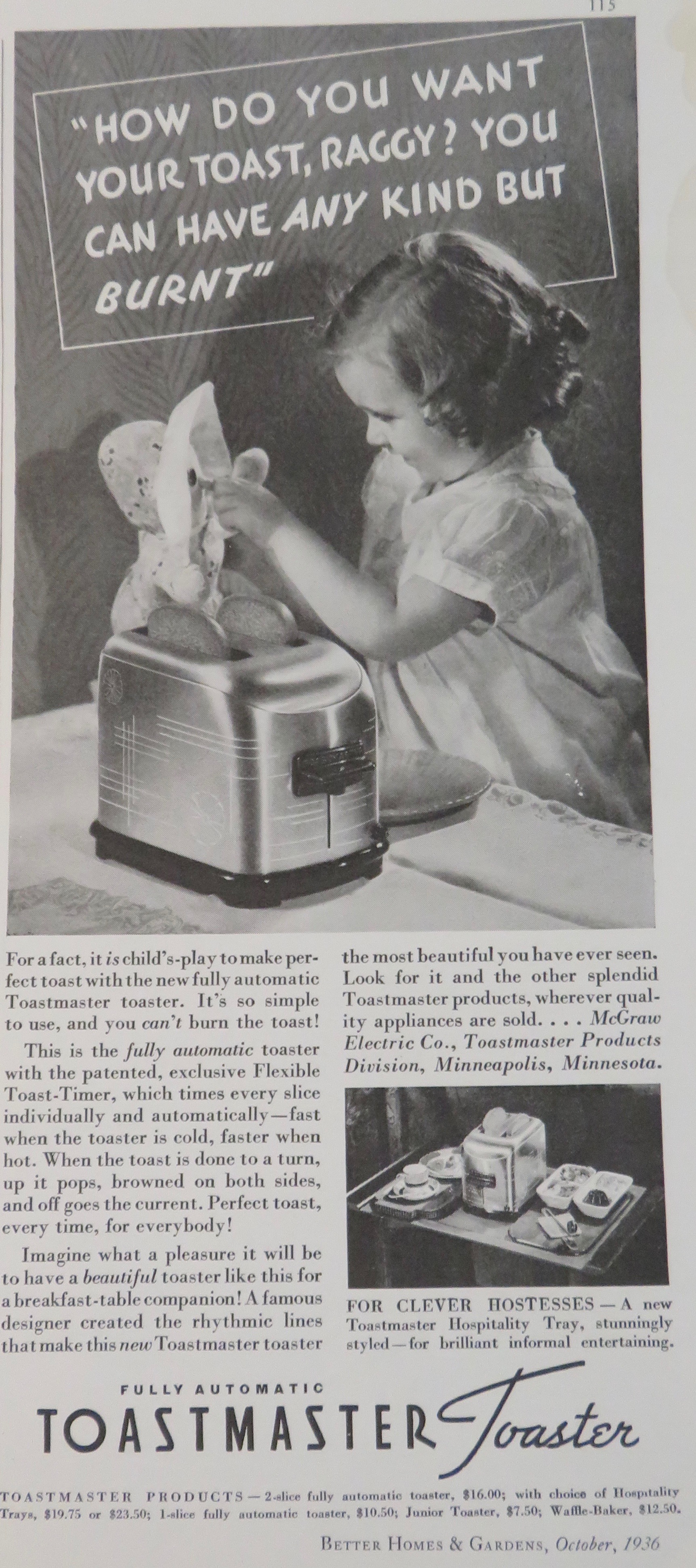 1936 Toastmaster Toaster with Little Girl & Her Doll