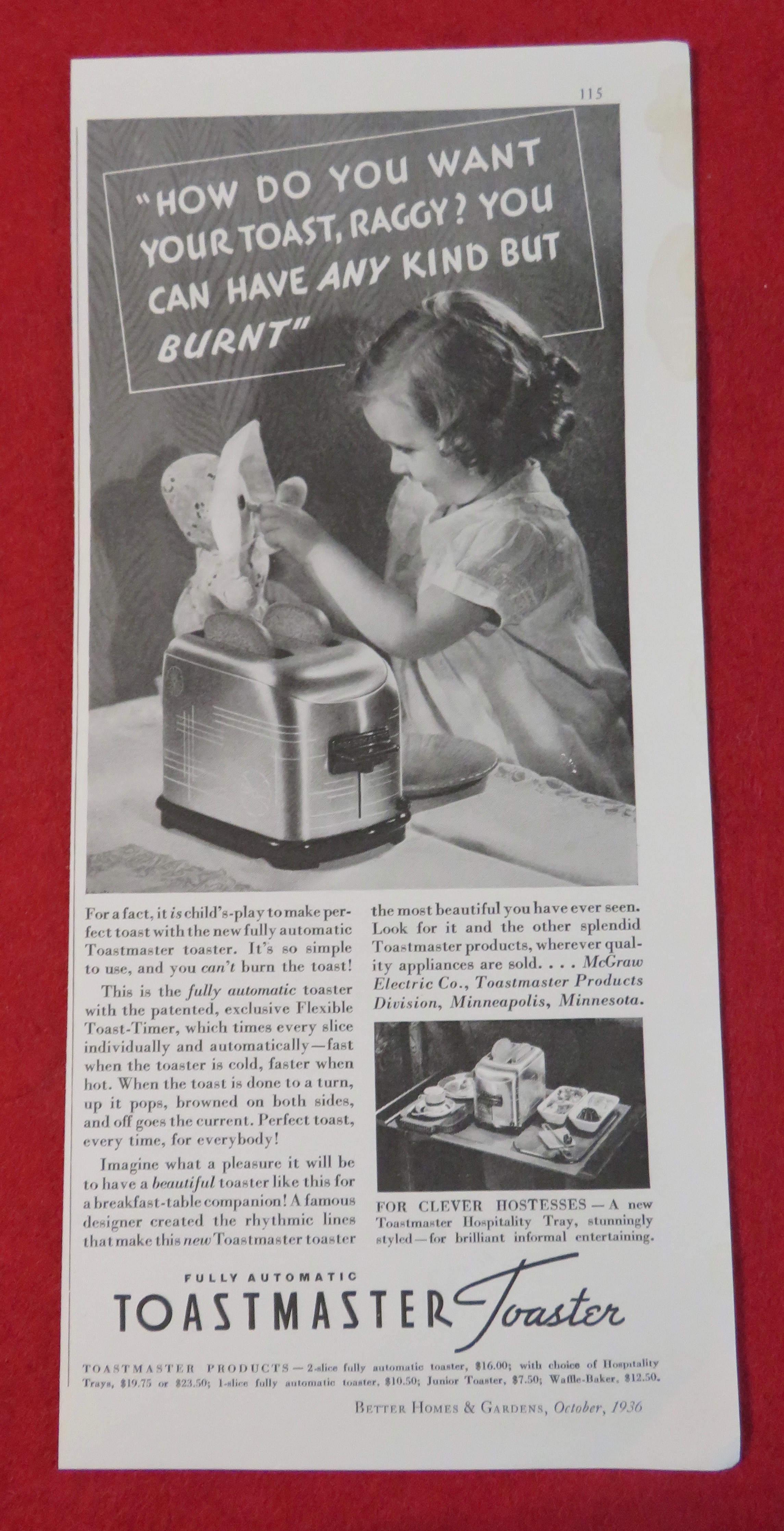 1936 Toastmaster Toaster with Little Girl & Her Doll