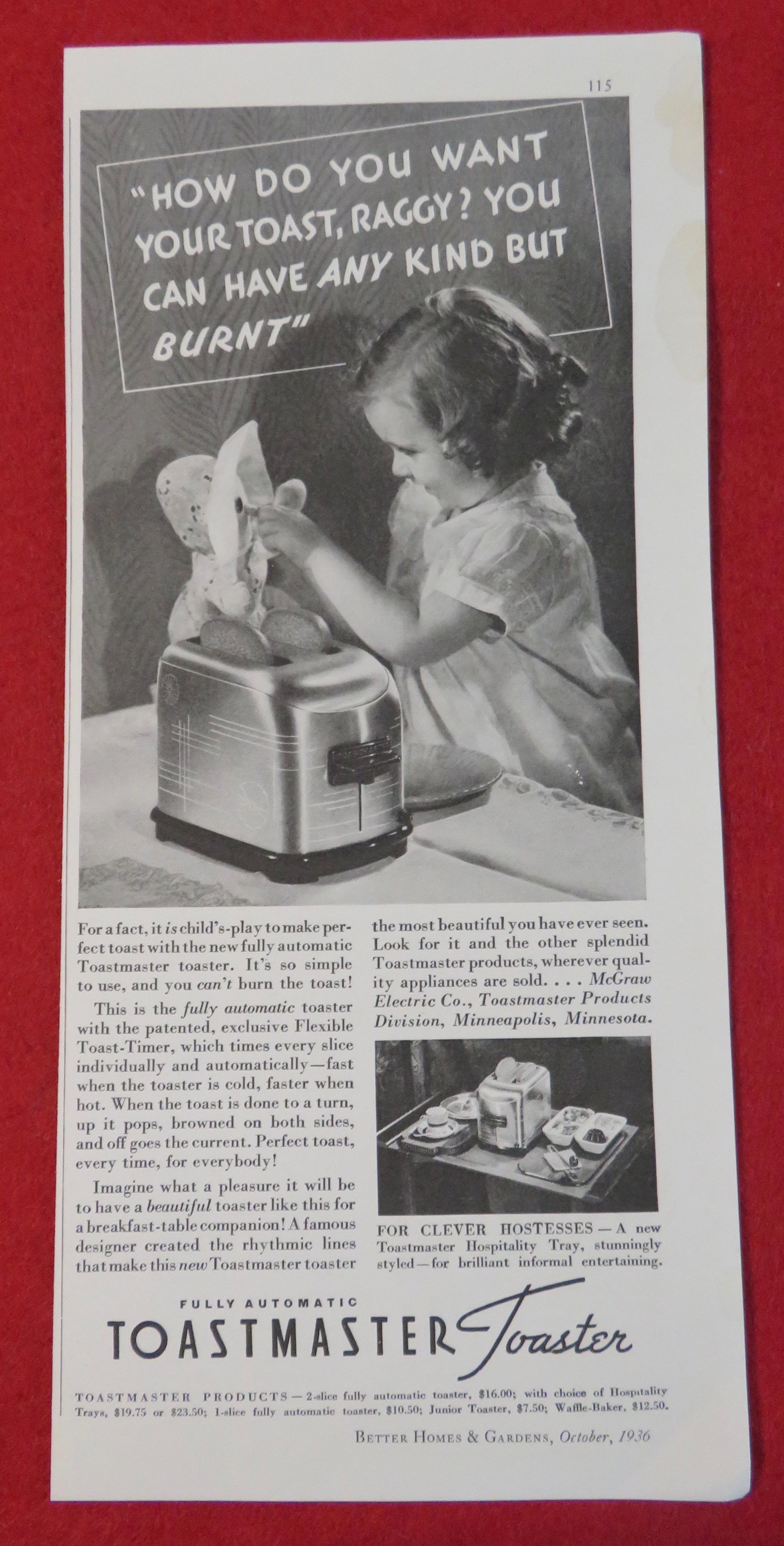 1936 Toastmaster Toaster with Little Girl & Her Doll