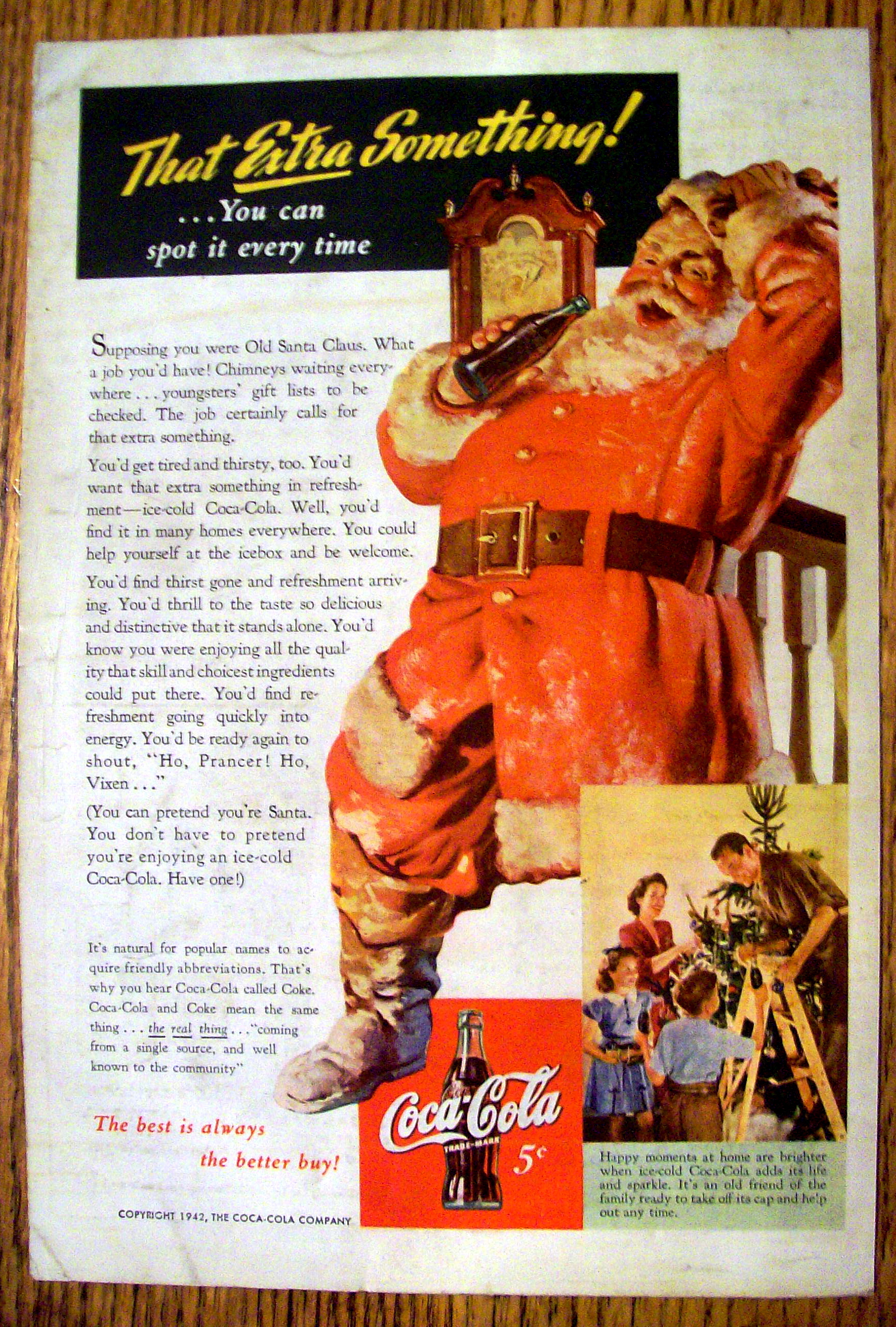 1942 Coca-Cola with Santa Claus & Bottle of Coke
