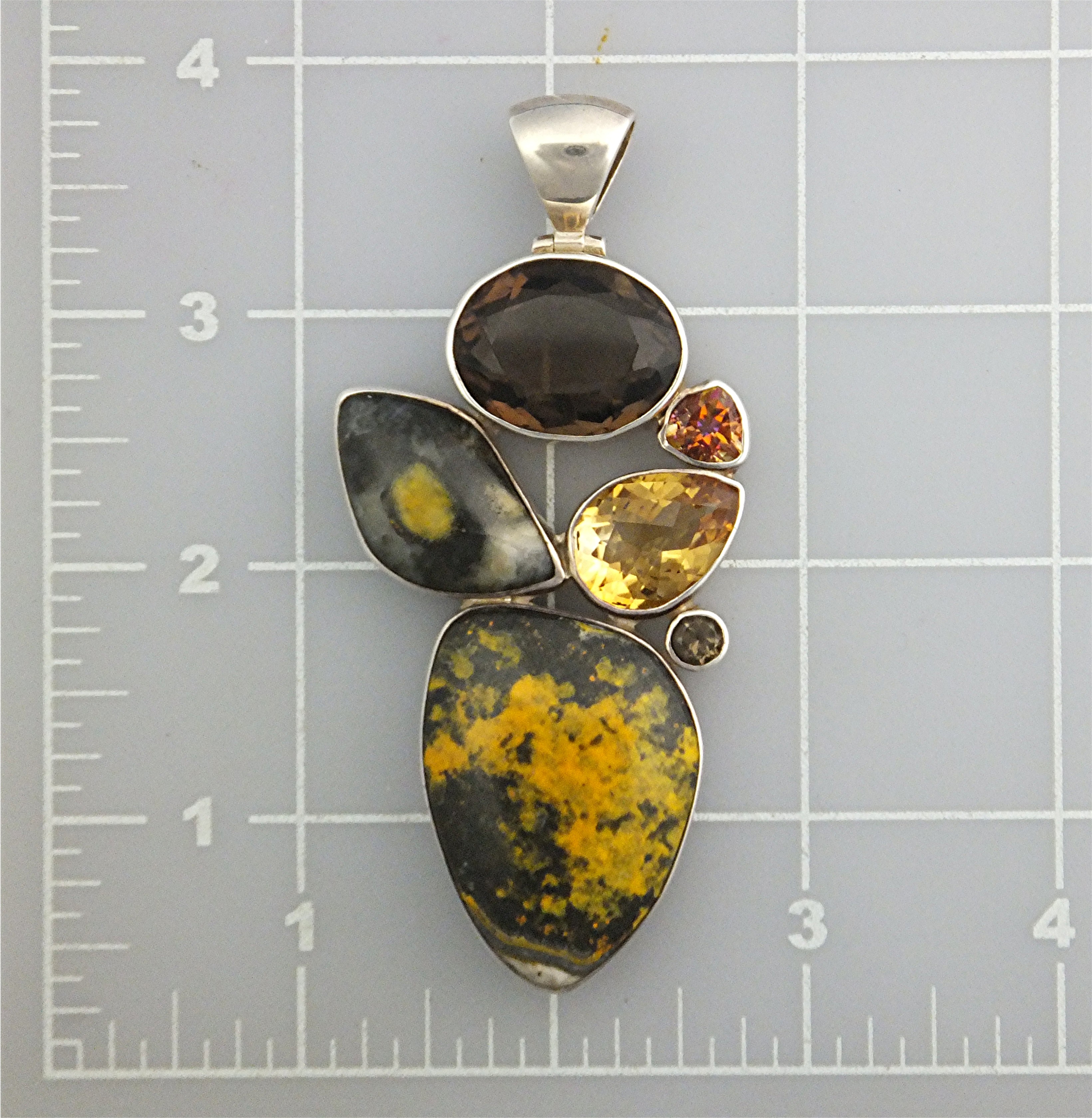 Pendant Sterling Silver Smoky Quartz Pink Topaz Jasper
