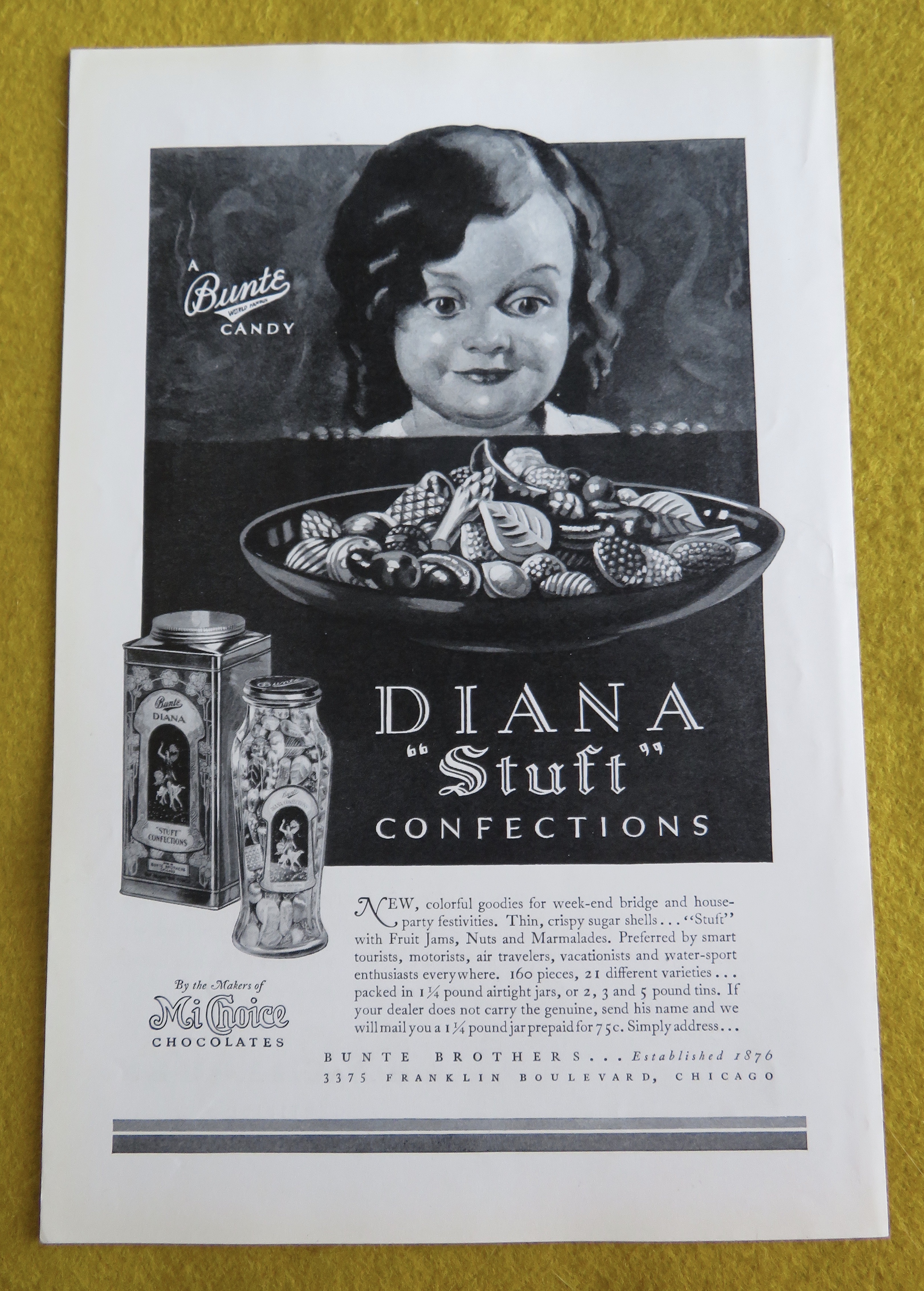 1930 Bunte Diana Stuft Confection Candy w/ Little Girl