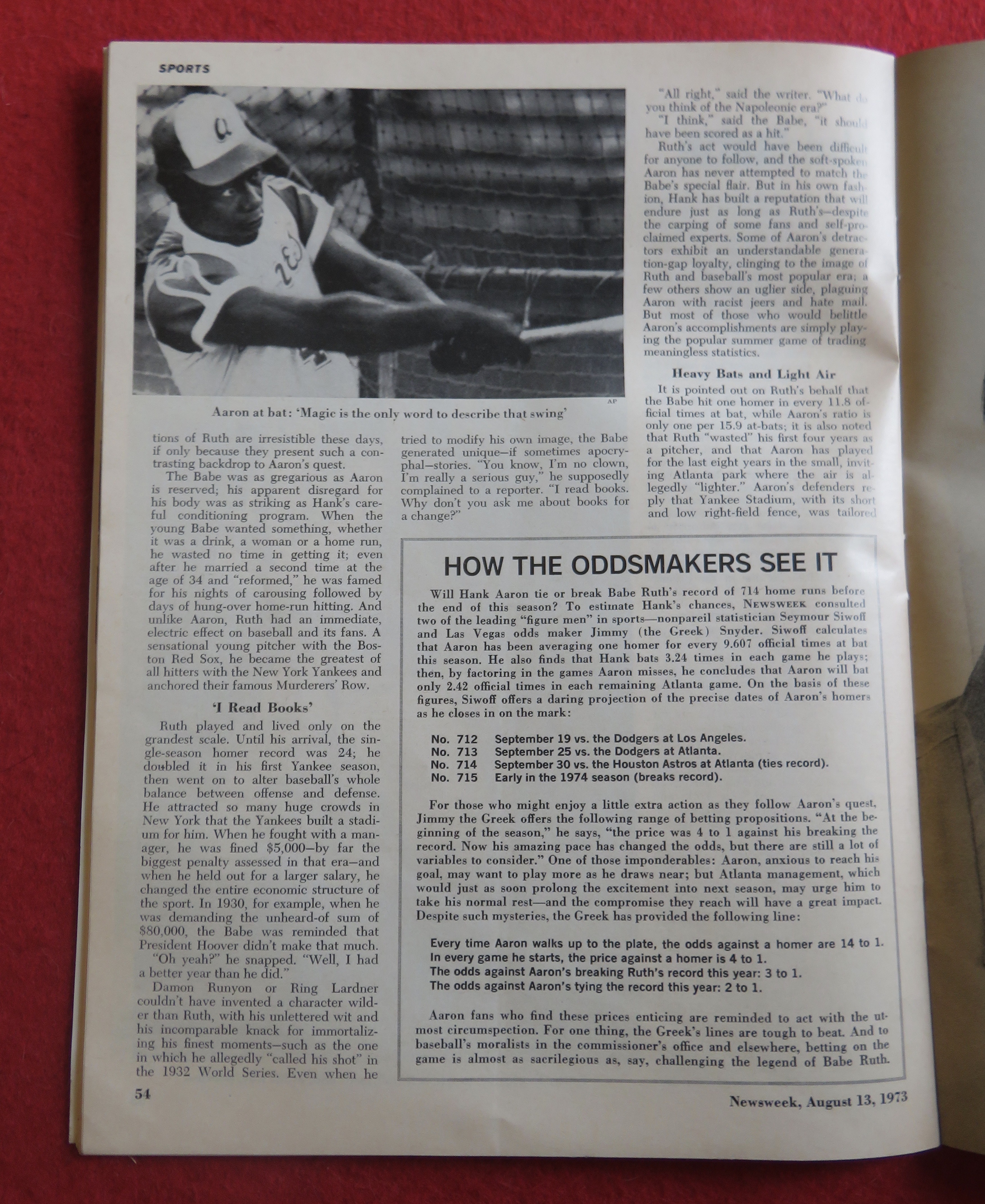 Newsweek Magazine August 13, 1973 Hank Aaron