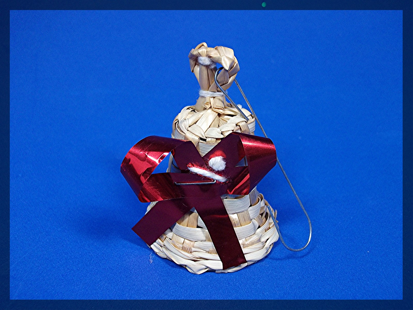 Christmas ornament - woven bell with red ribbon