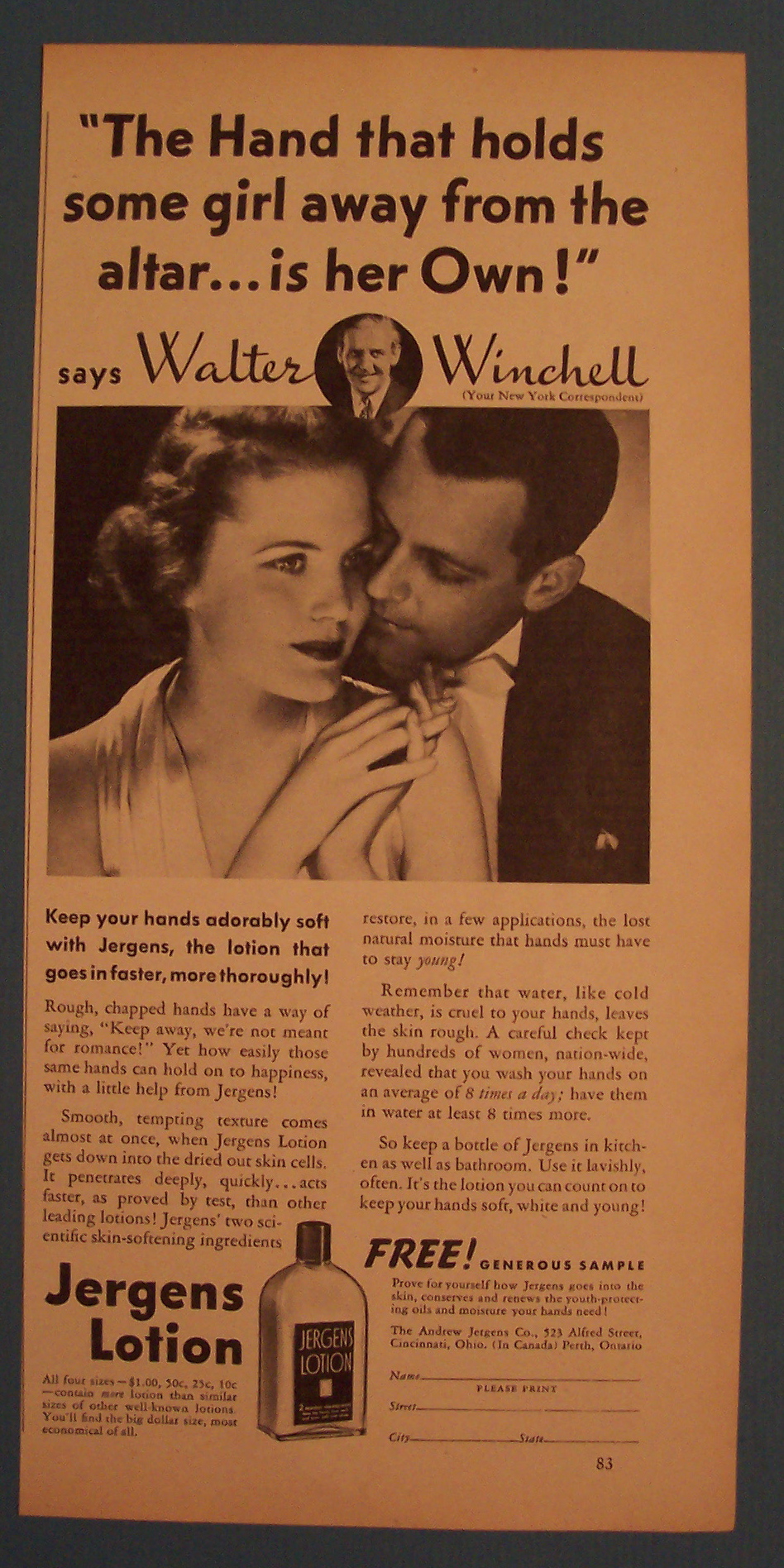 Vintage Ad: 1936 Jergens Lotion w/Walter Winchell