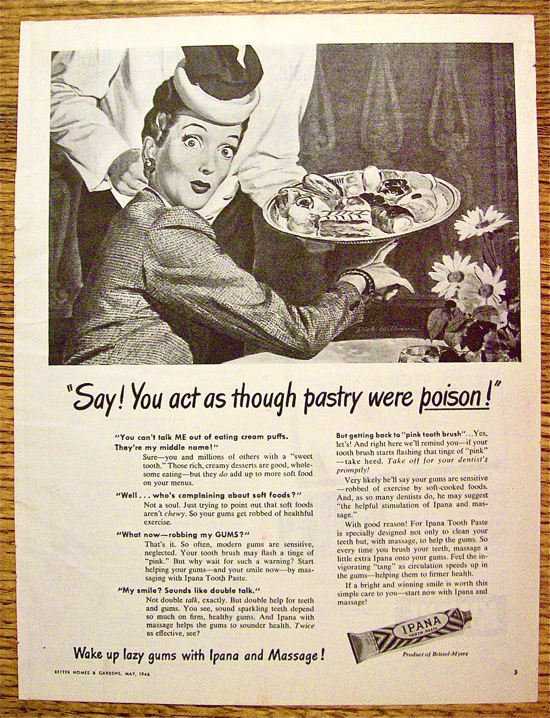 1946 Ipana Toothpaste with Woman Looking At Desserts