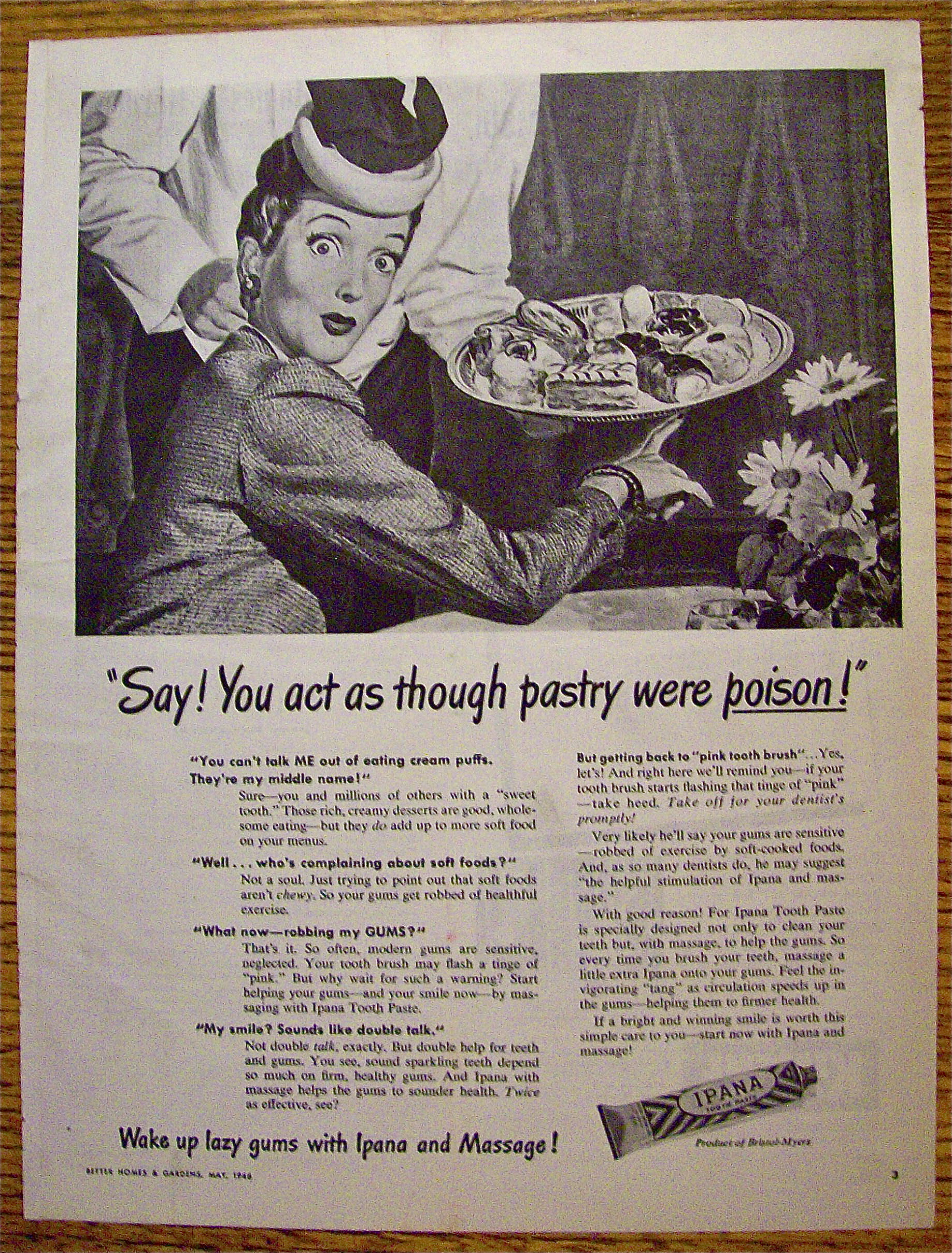 1946 Ipana Toothpaste with Woman Looking At Desserts