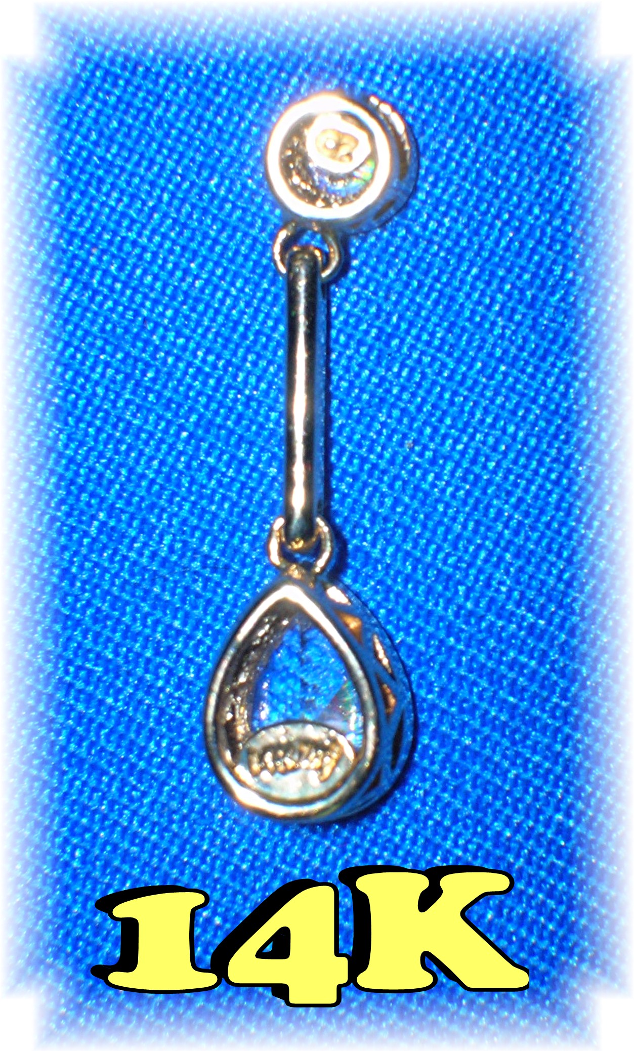 14K Yellow Gold CZ Double Drop Teardrop Pendant