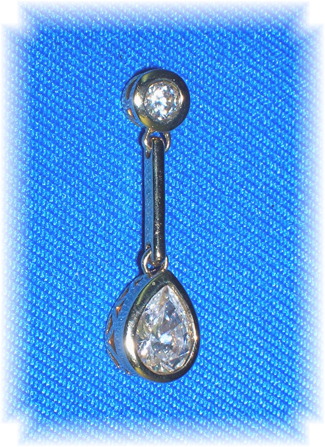 14K Yellow Gold CZ Double Drop Teardrop Pendant