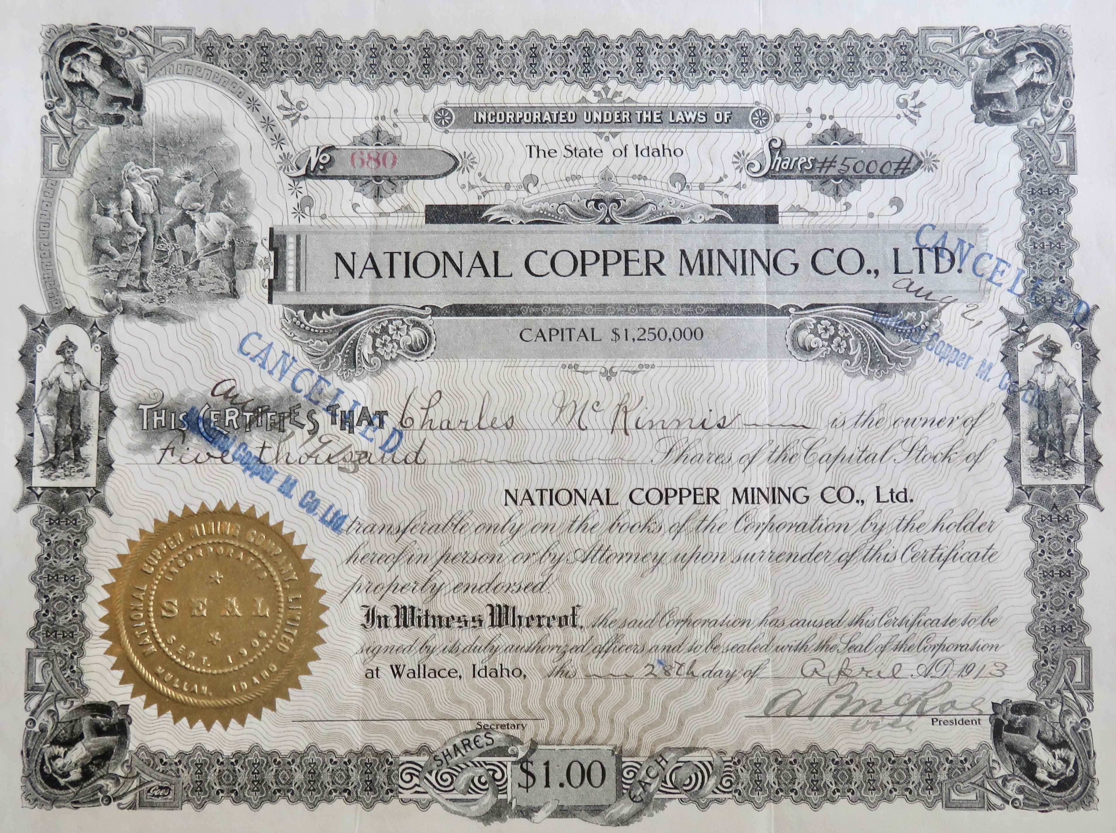 1913 National Copper Mining Company Ltd Stock