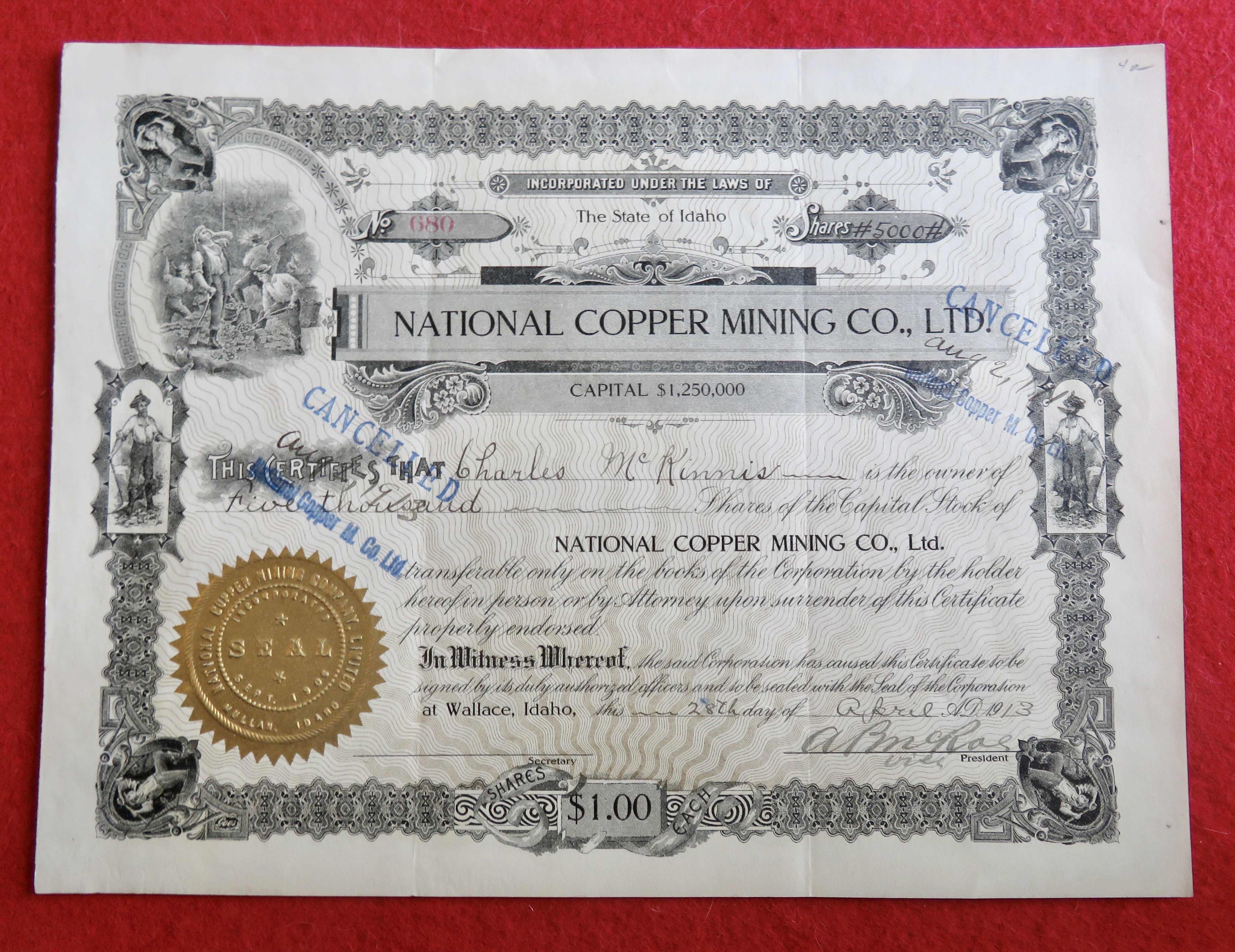 1913 National Copper Mining Company Ltd Stock