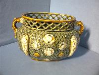 Green Gold Majolica Bowl Stamped ALHAMBRIAN