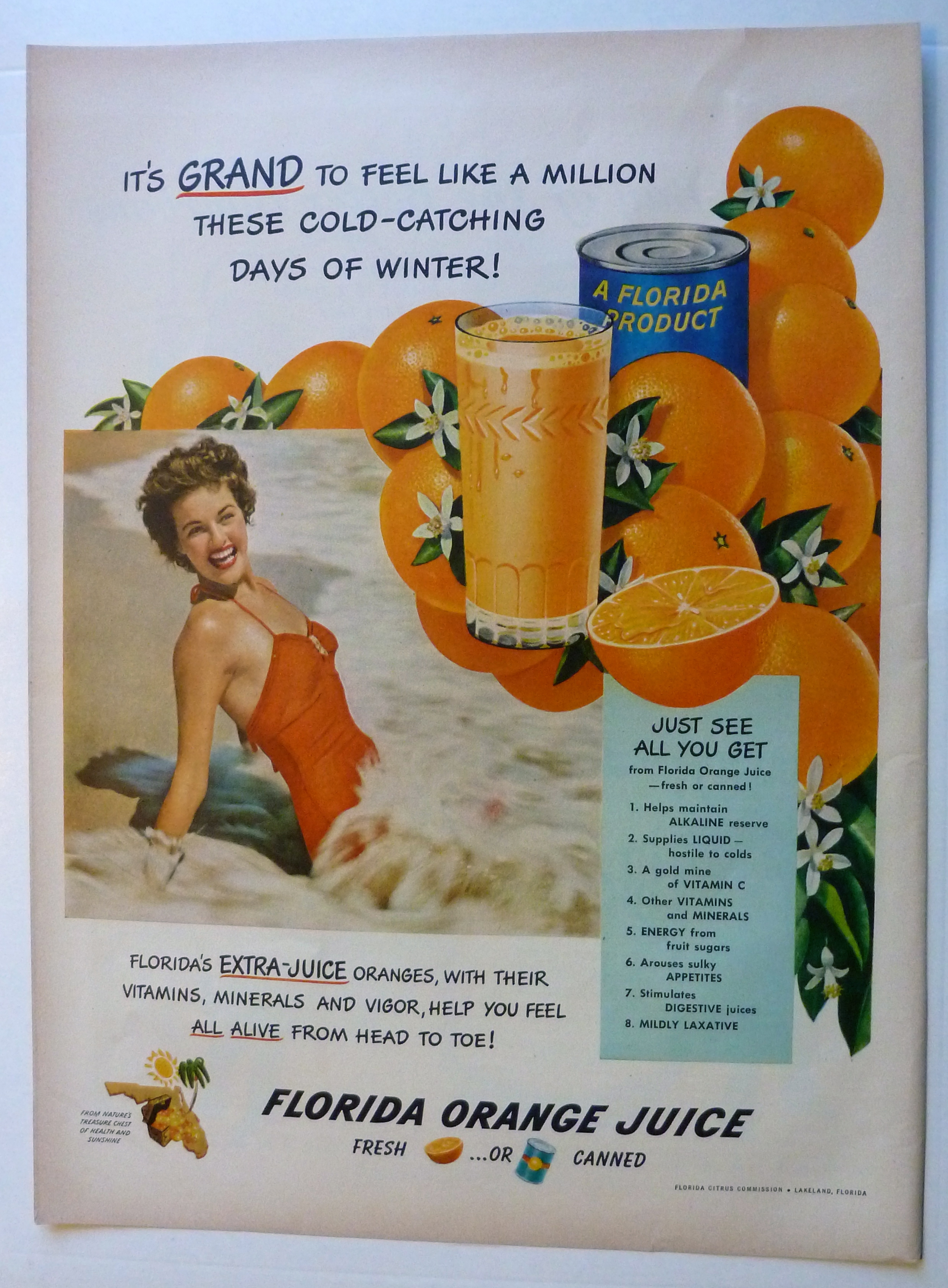 1950 Florida Orange Juice with Lovely Woman In Water