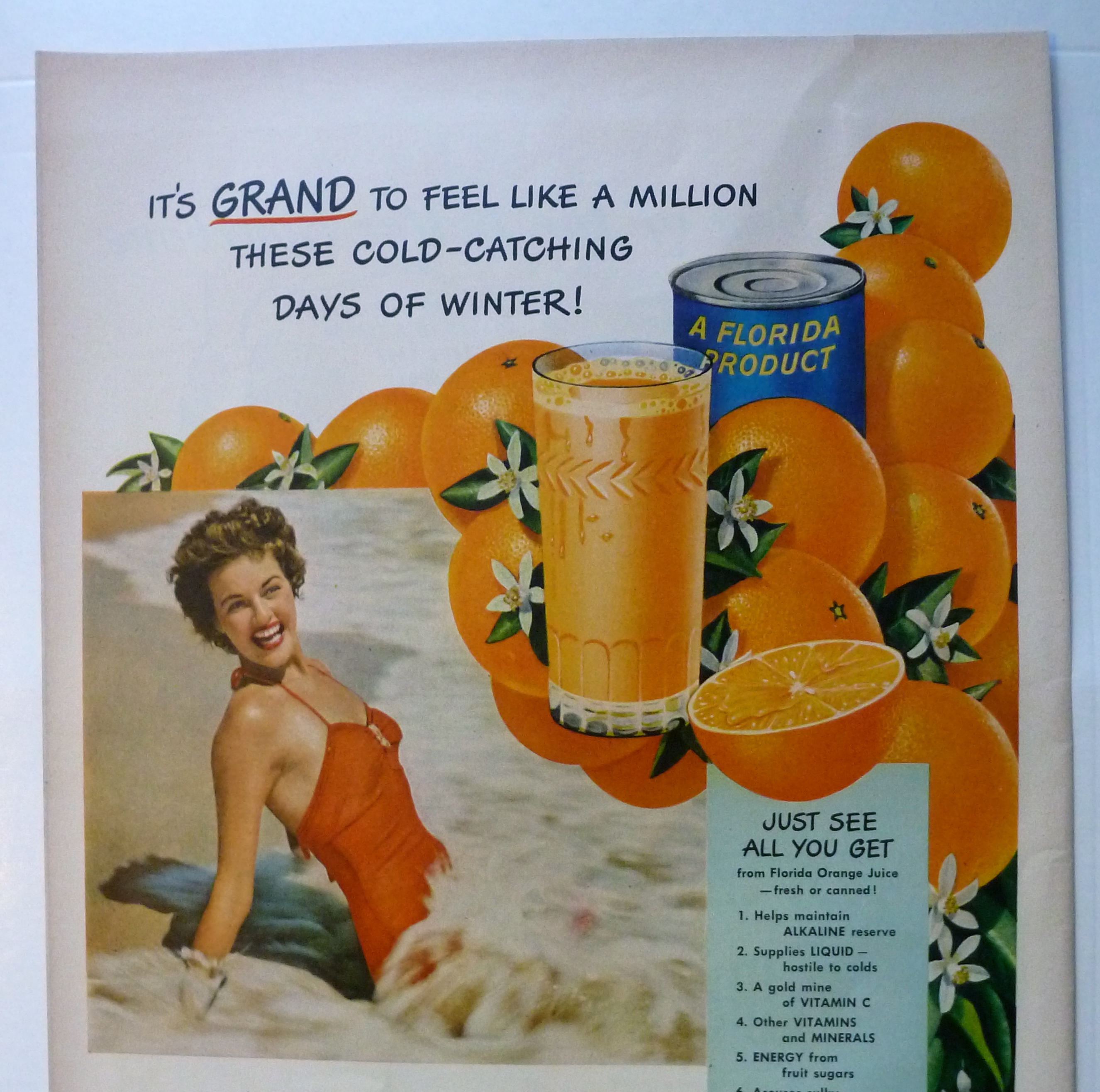 1950 Florida Orange Juice with Lovely Woman In Water