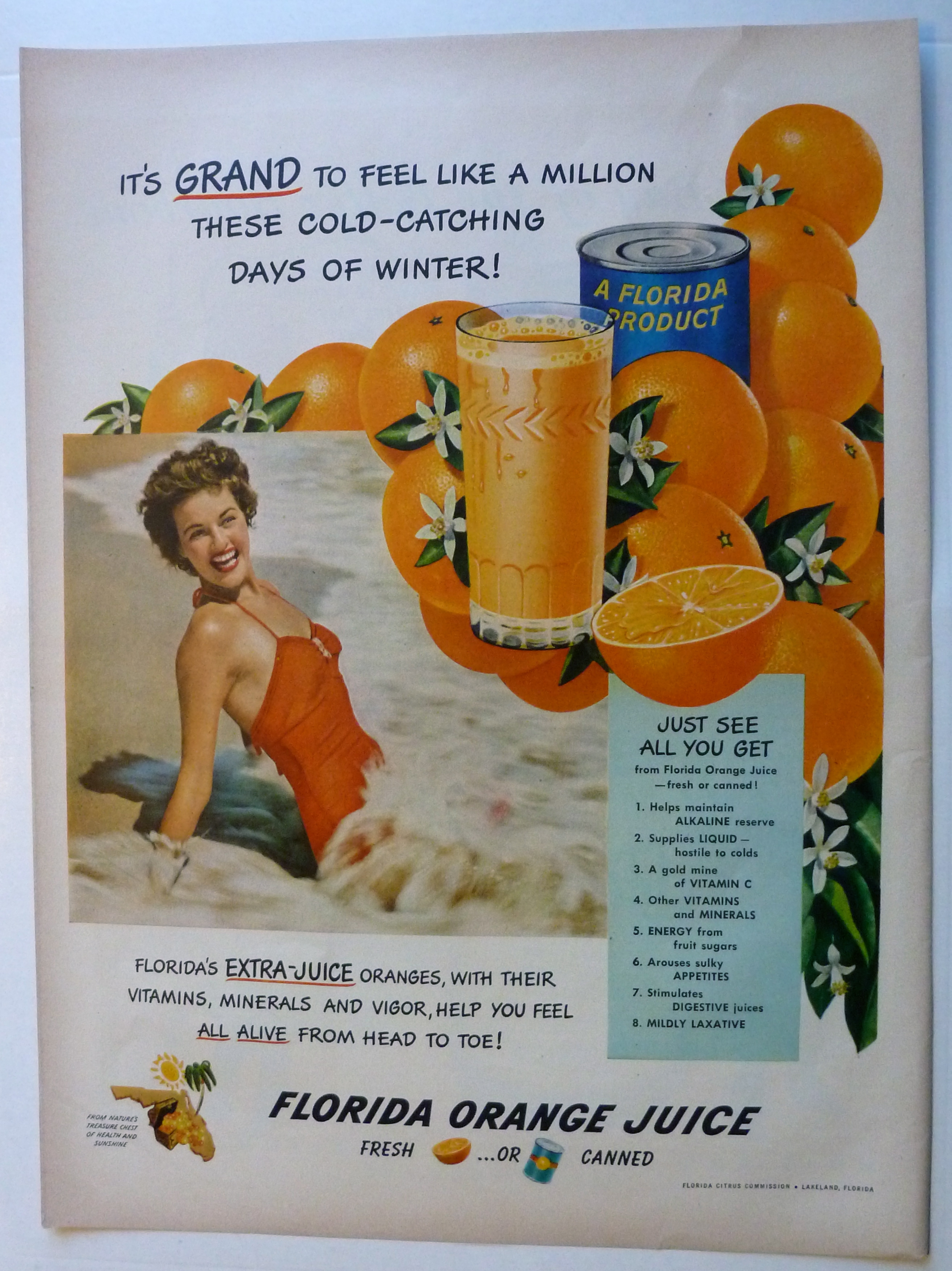 1950 Florida Orange Juice with Lovely Woman In Water